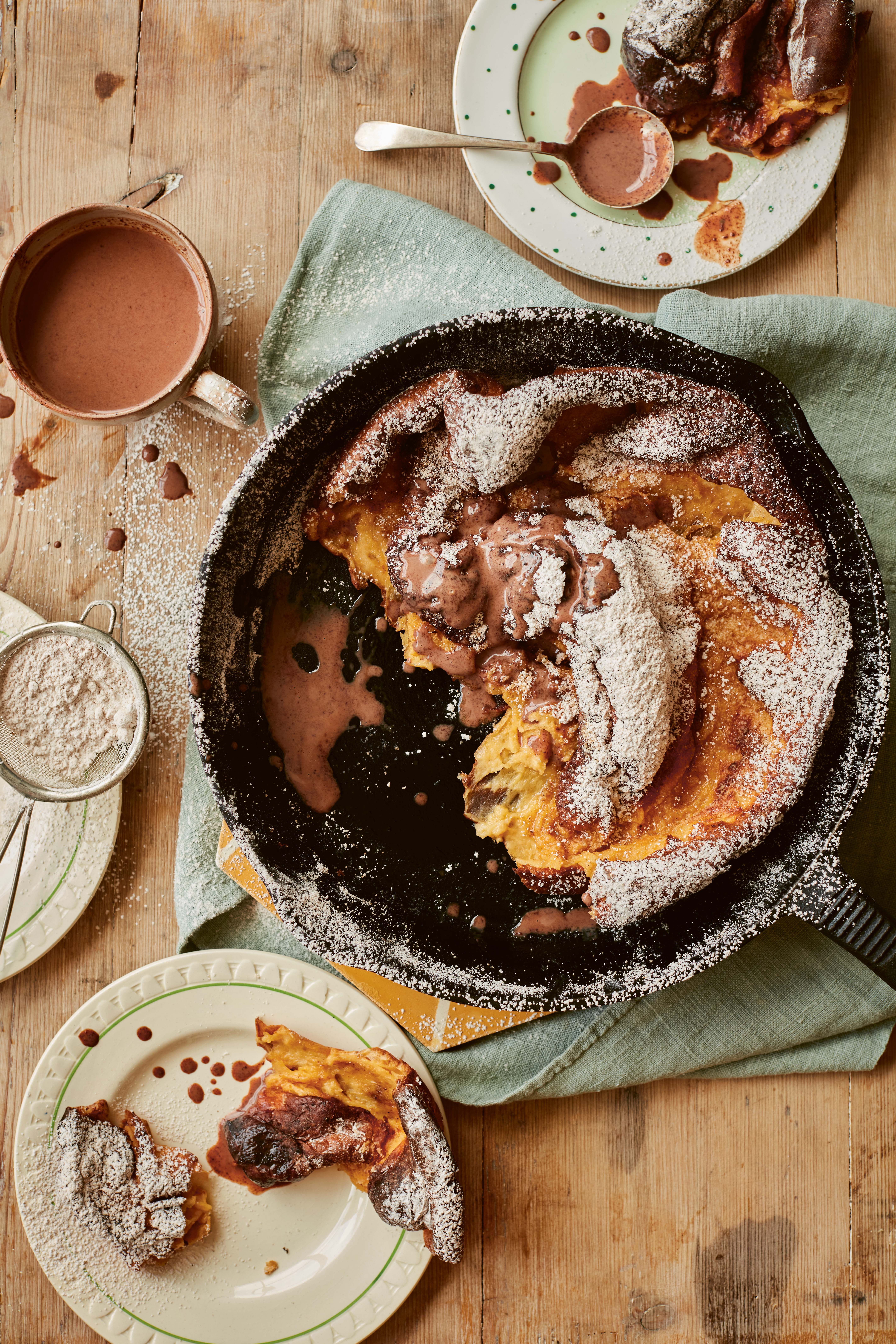 Inspired by Spanish churros and hot chocolate, Hayden calls this Dutch baby pancake her children’s ‘dream breakfast’