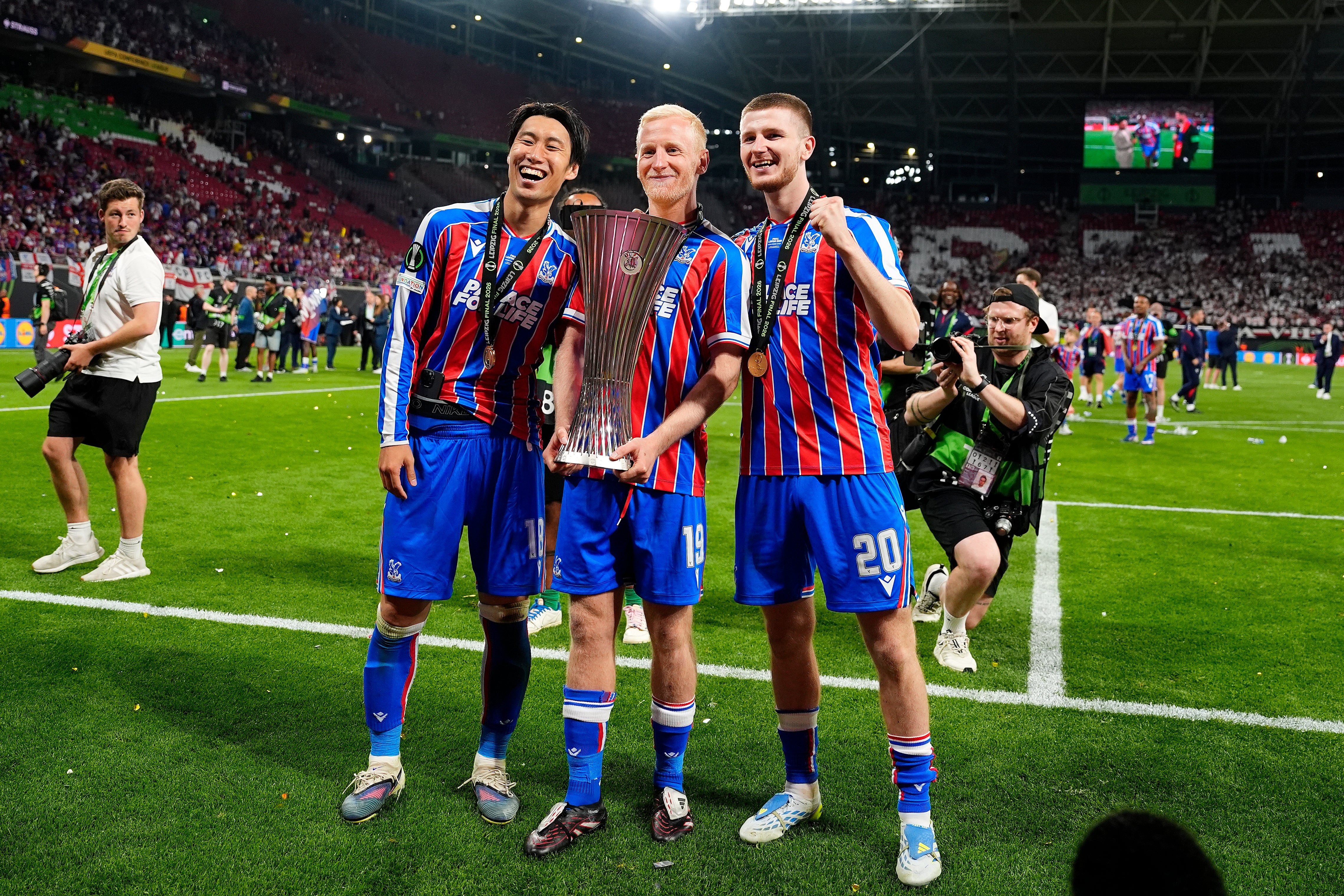 Adam Wharton (right) played through the pain to help Palace to their first European trophy (PA)
