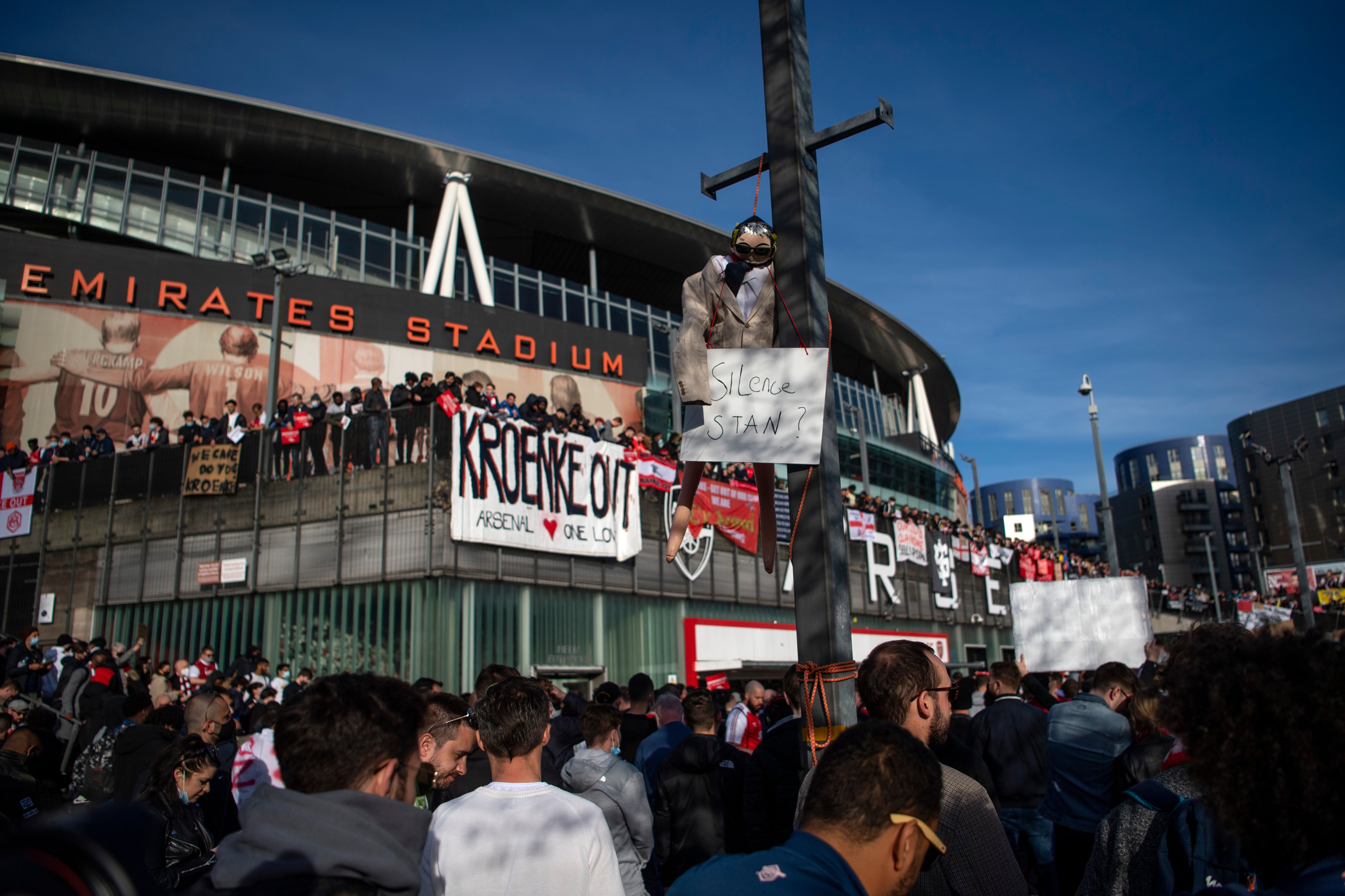 Arsenal fans hung an effigy of owner Stan Kroenke outside the stadium back in 2021