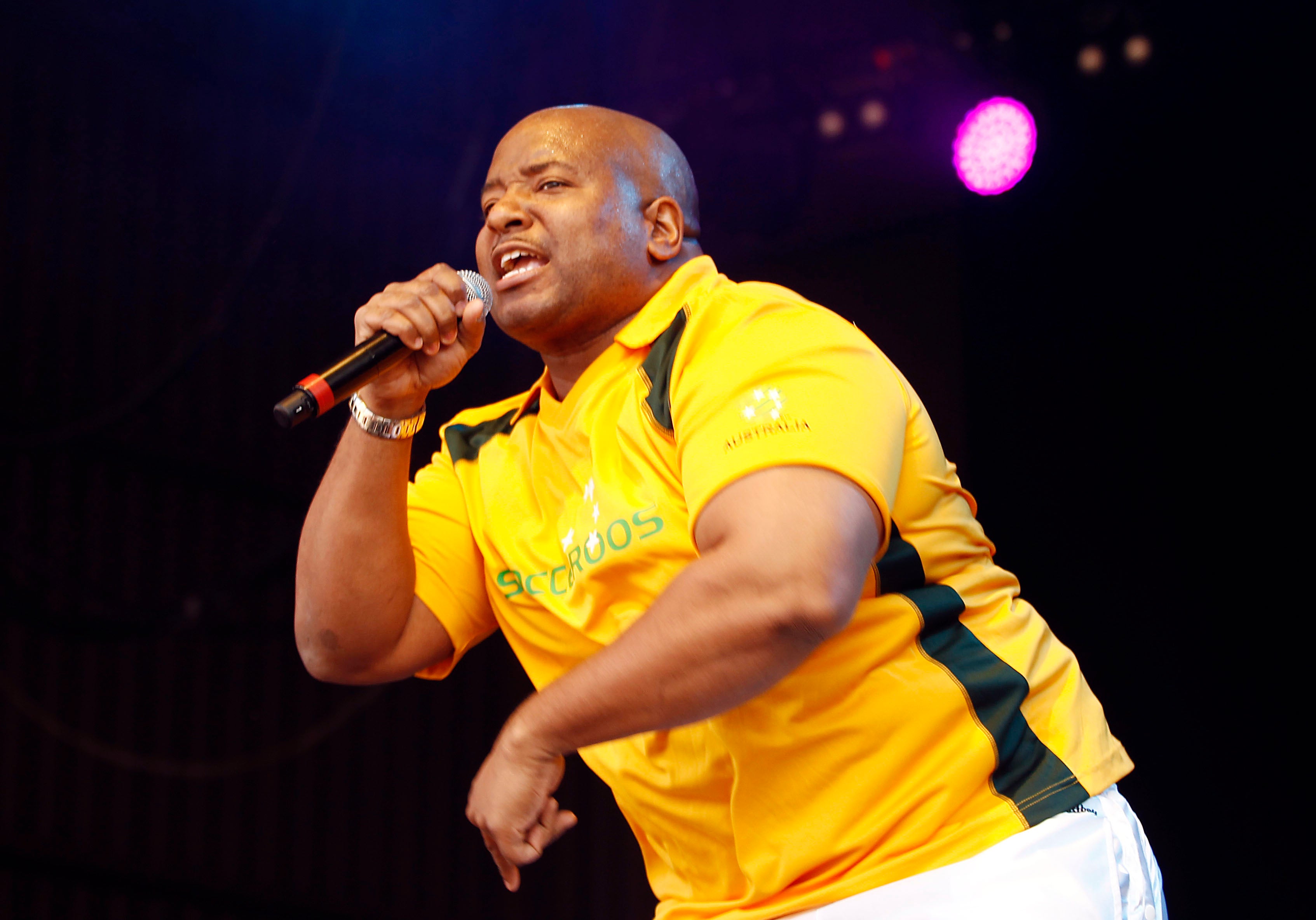 ‘The artists were never told about any political involvement with the event,’ Young MC wrote on Instagram. Pictured here, he performs on stage at the Falls Music Festival on in Australia in 2011