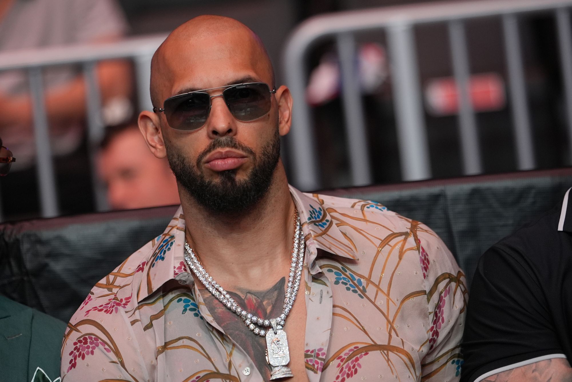 Andrew Tate attends UFC 327 at Kaseya Center on April 11, 2026 in Miami, Florida
