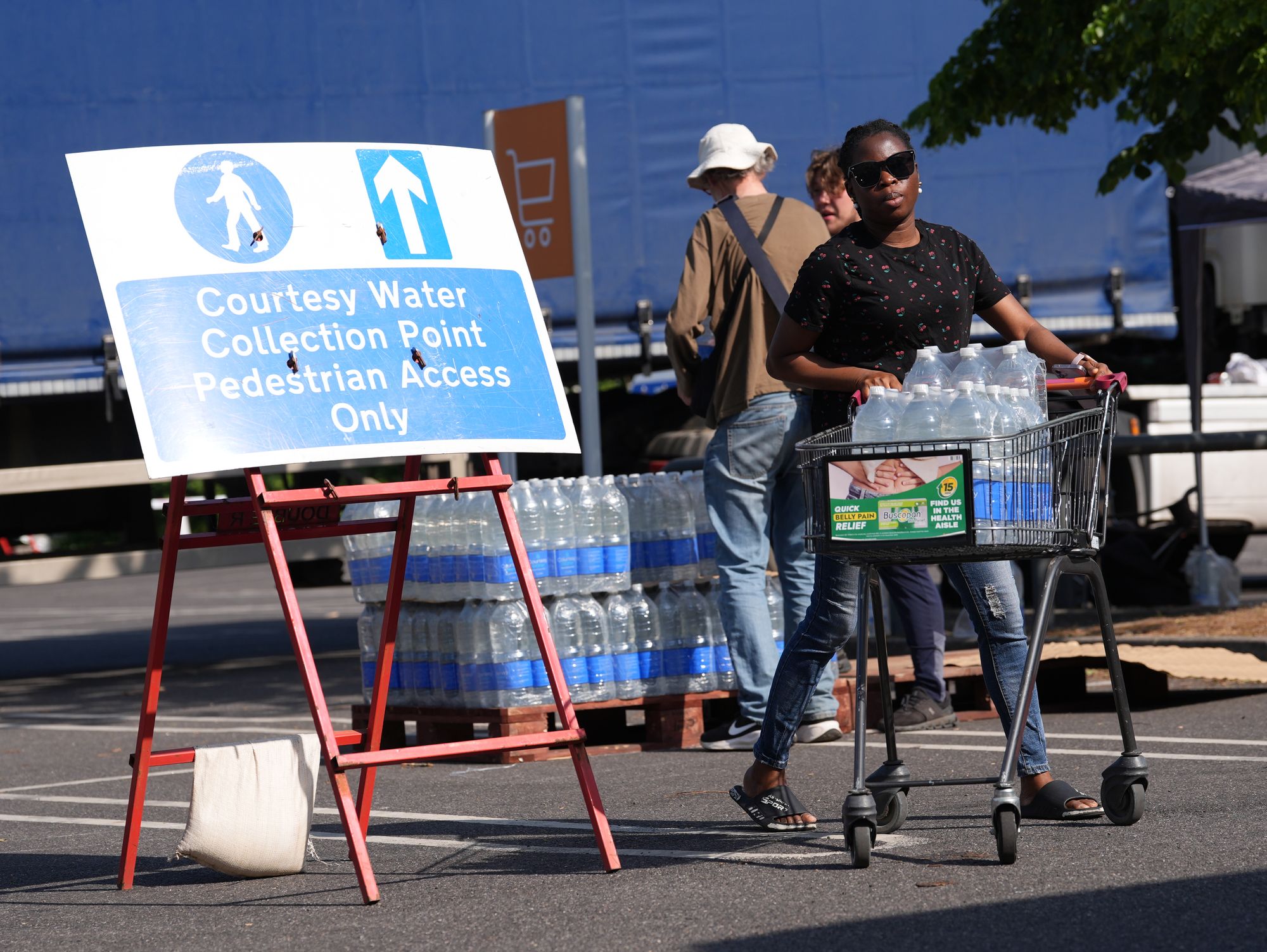 Bottled water stations were busy