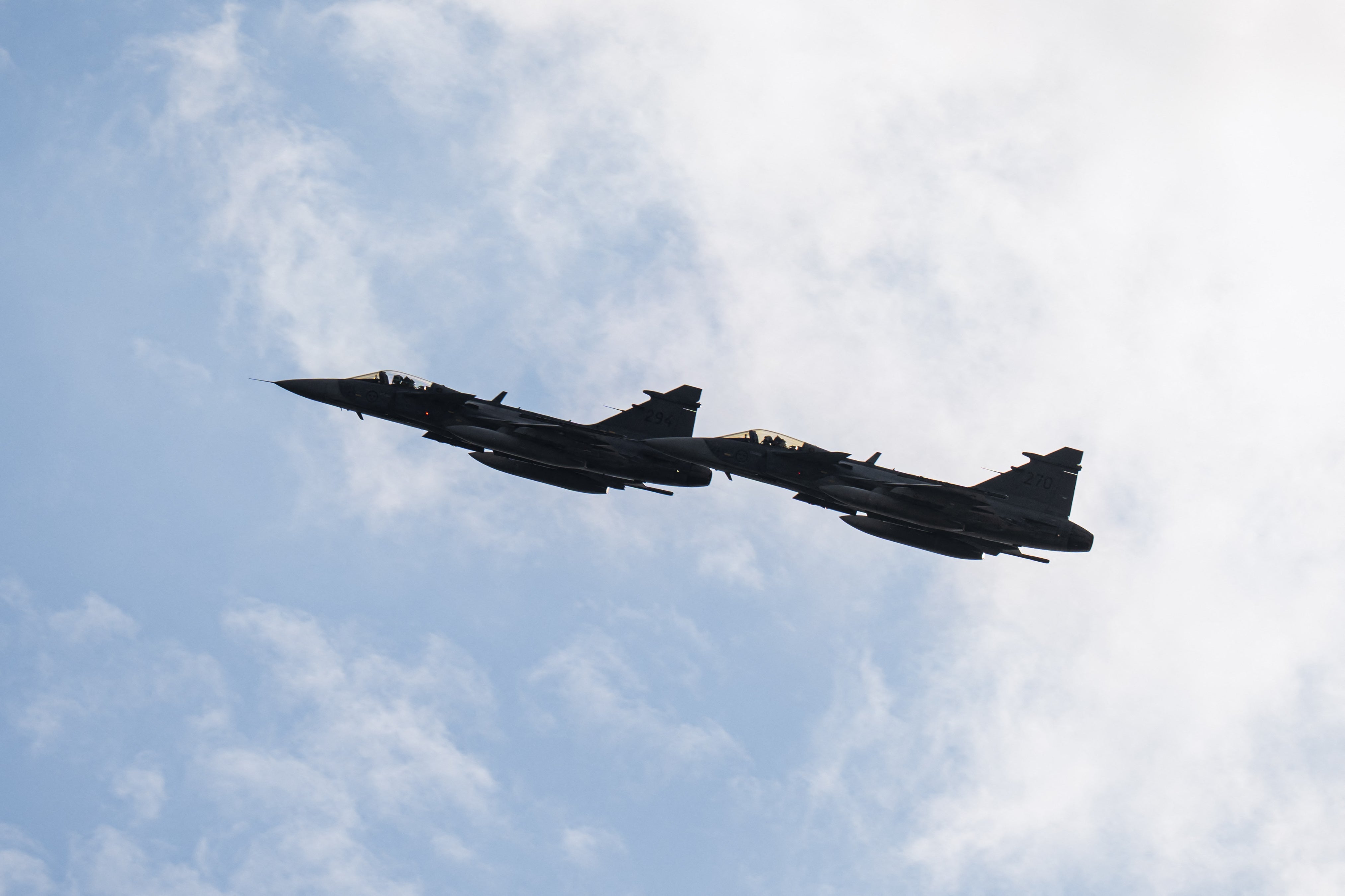 Swedish Air Force Saab Gripen fighter jets fly over Helsingborg, Sweden, on May 21 (AFP/Getty)