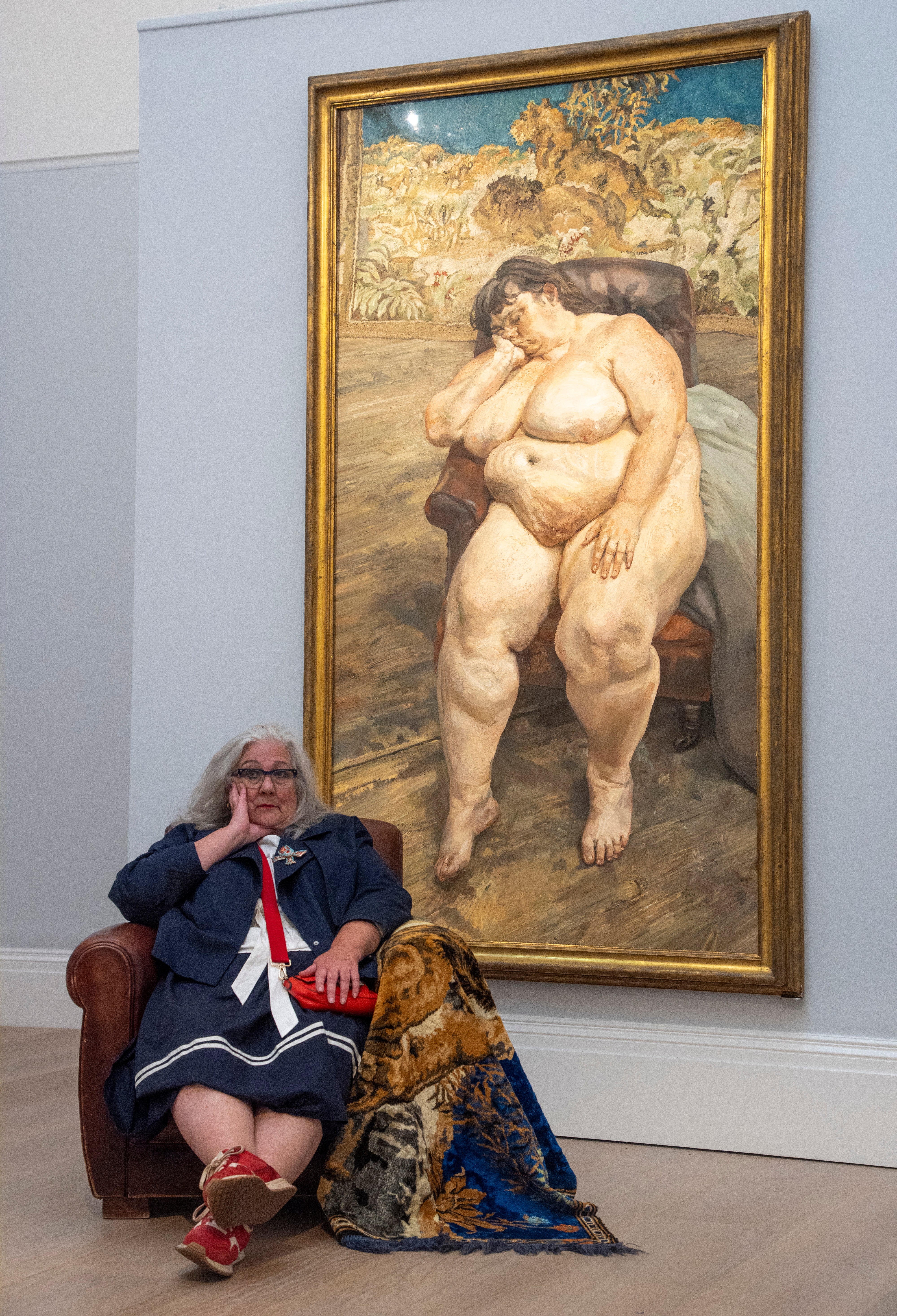 Tilley in front of ‘Sleeping by the Lion Carpet’ (PA)