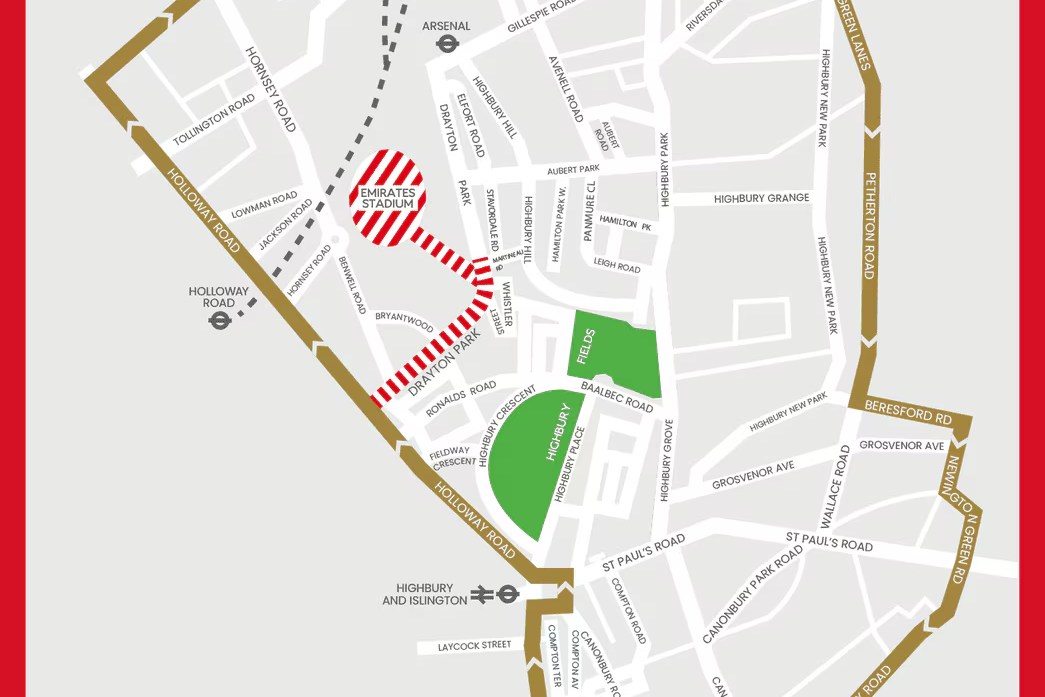 Arsenal's trophy parade route on Sunday, 31 May (Arsenal)