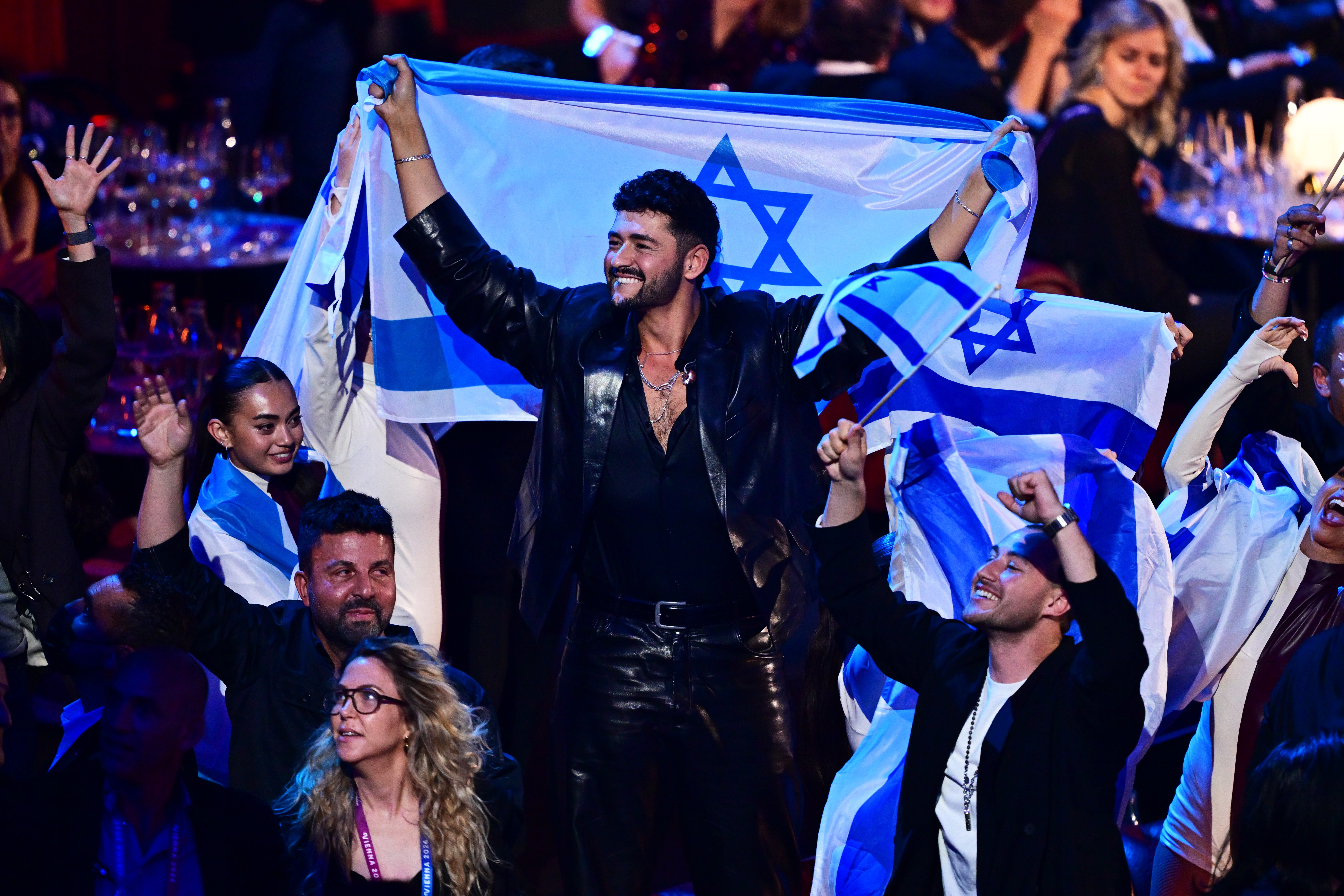 Noam Bettan, representing Israel, celebrates during the grand final of this year's Eurovision Song Contest in Vienna
