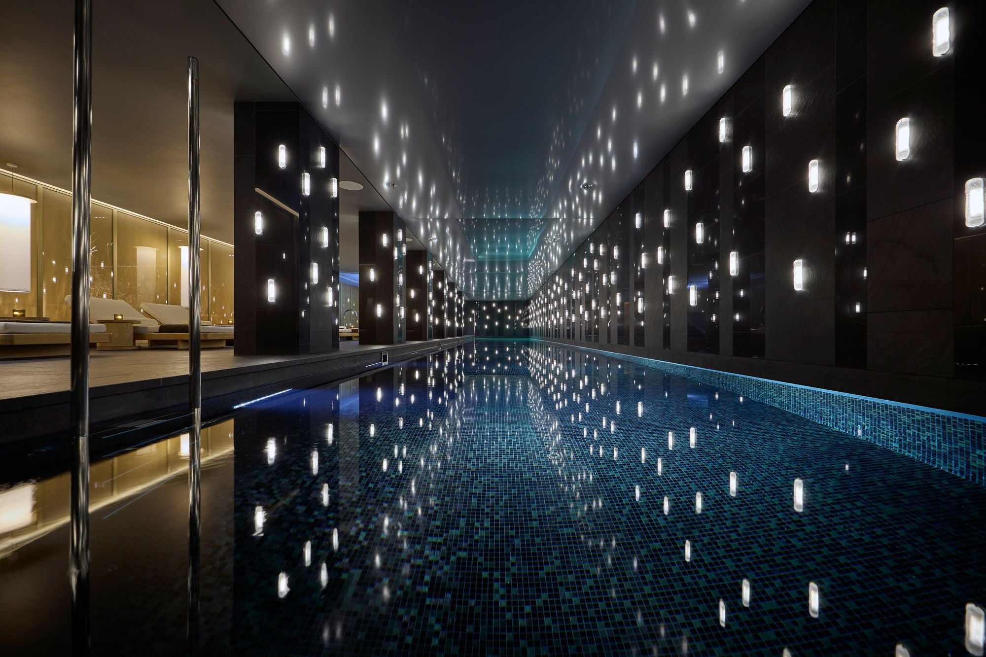 The 25 metre pool is decorated with twinkling spotlights (Mandarin Oriental Mayfair)