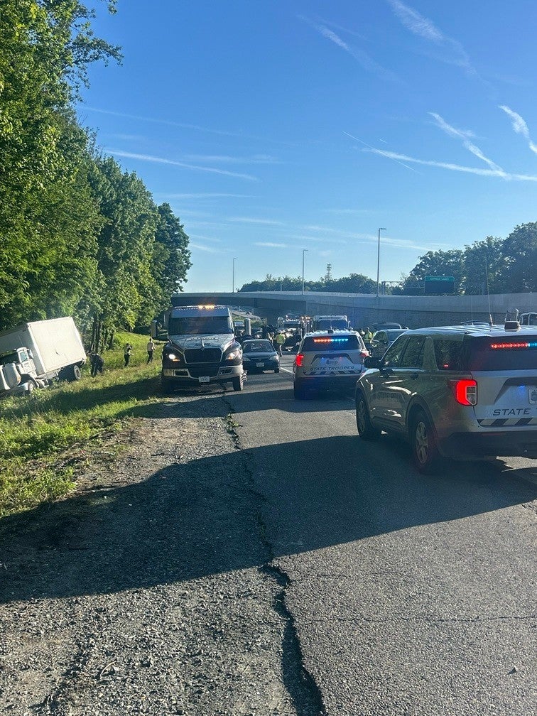 Traffic was slowing for an upcoming work zone when the bus slammed into six cars (Virginia State Police   via AP)