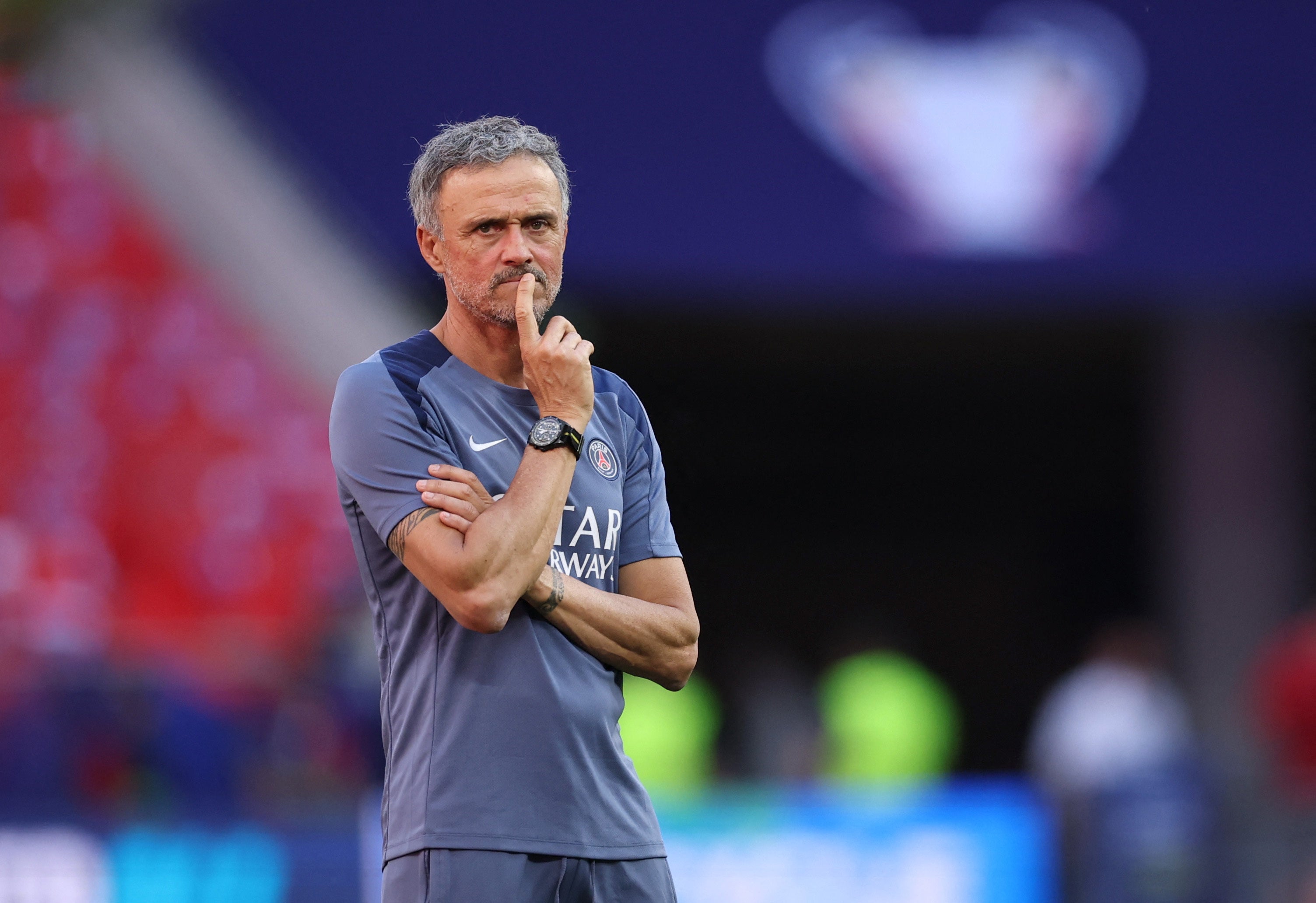 Paris Saint-Germain coach Luis Enrique during training