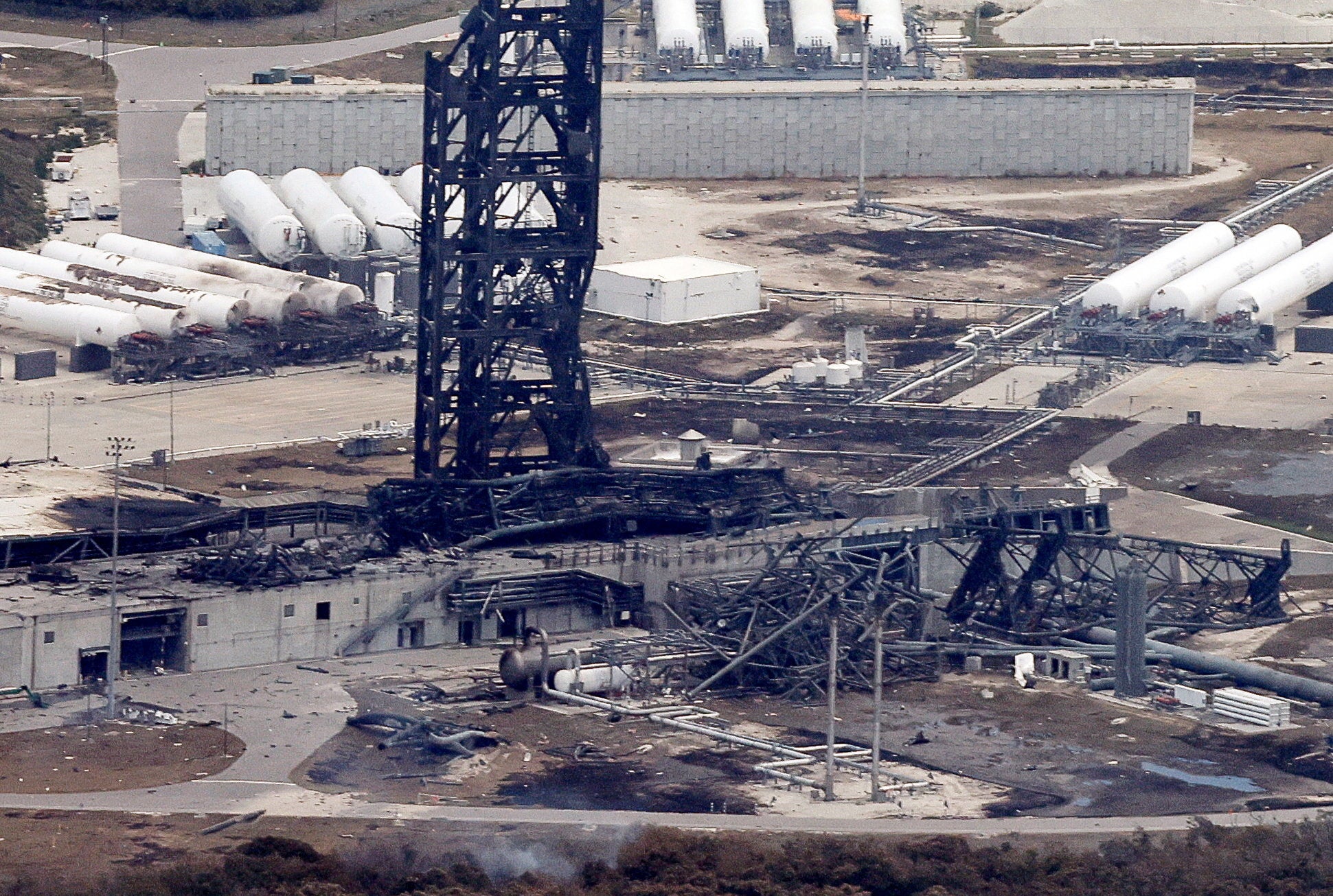 Damage at the site of a launchpad after the explosion