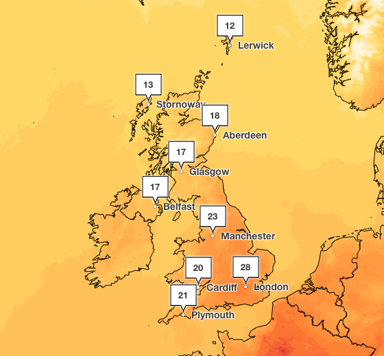 London can expect highs of 28C on Saturday