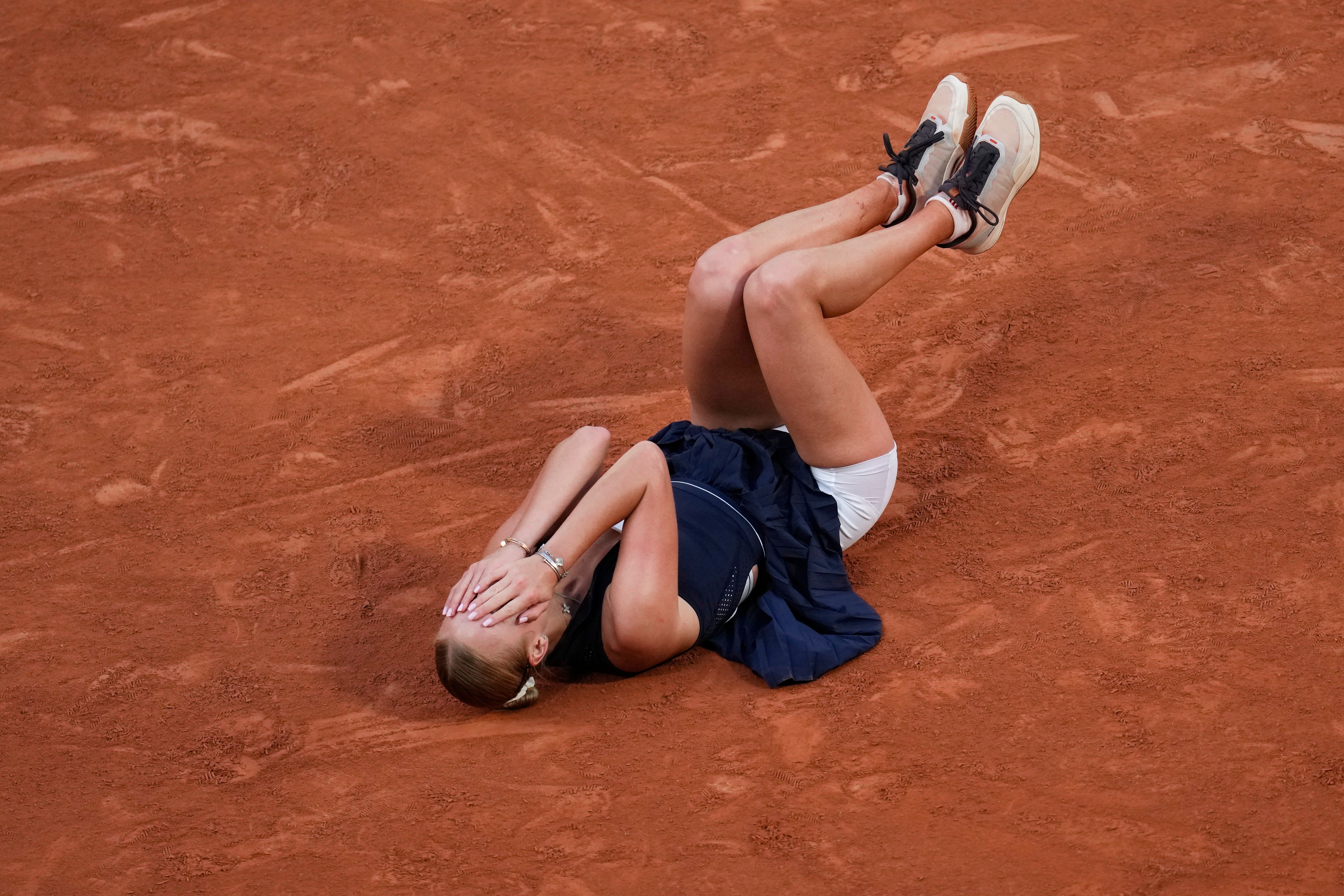 Anastasia Potapova celebrates her victory (Christophe Ena/AP)
