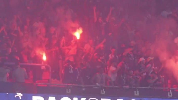 <p>PSG fans pour into streets after Arsenal defeated in penalty shootout at Champions League Final</p>