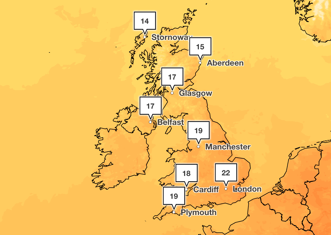 London and the south east of England will see the warmest weather on Sunday