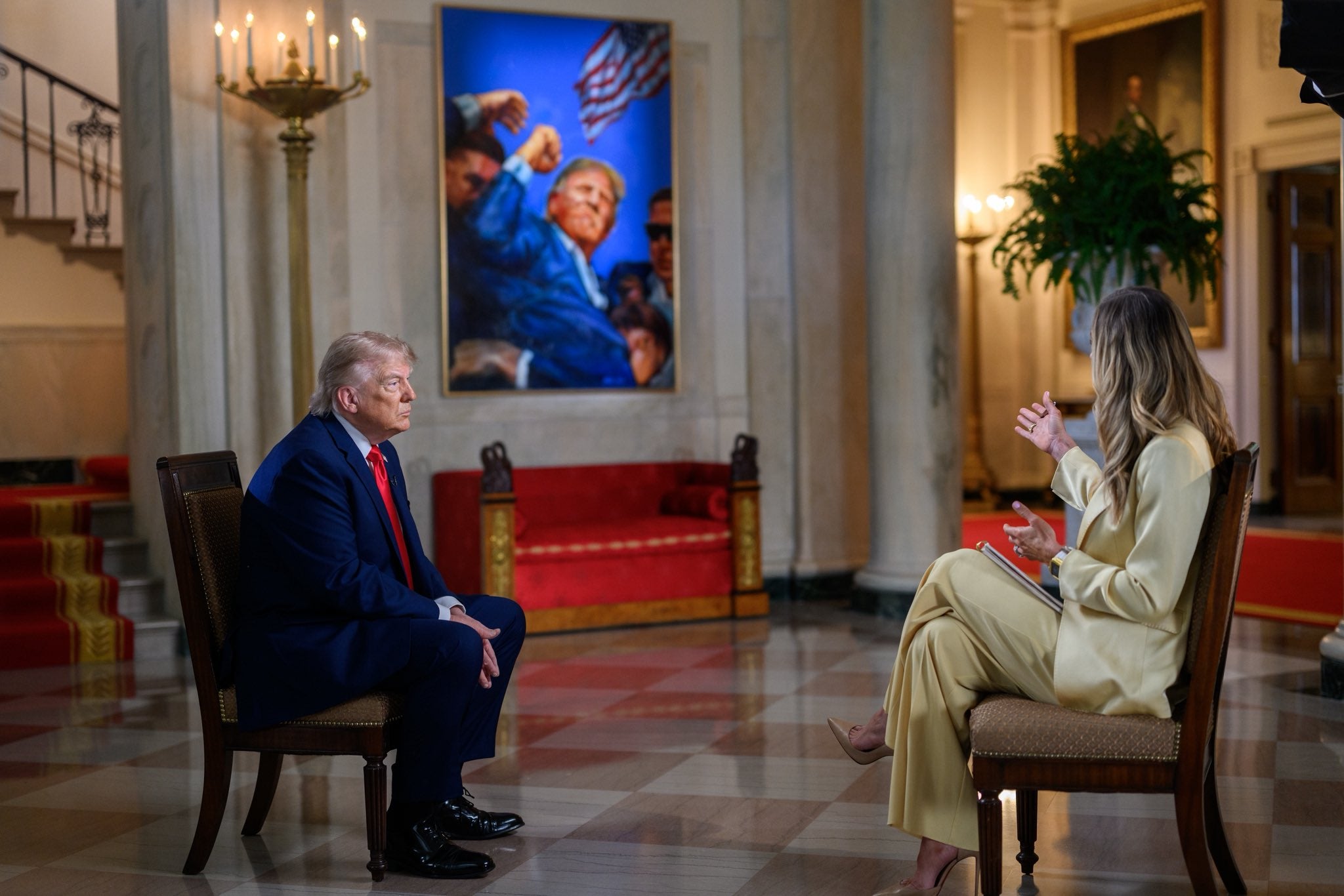 Trump sat down for an interview with hid daughter-in-law, Lara Trump, on Saturday night before he provided her a tour of his new ballroom at the White House