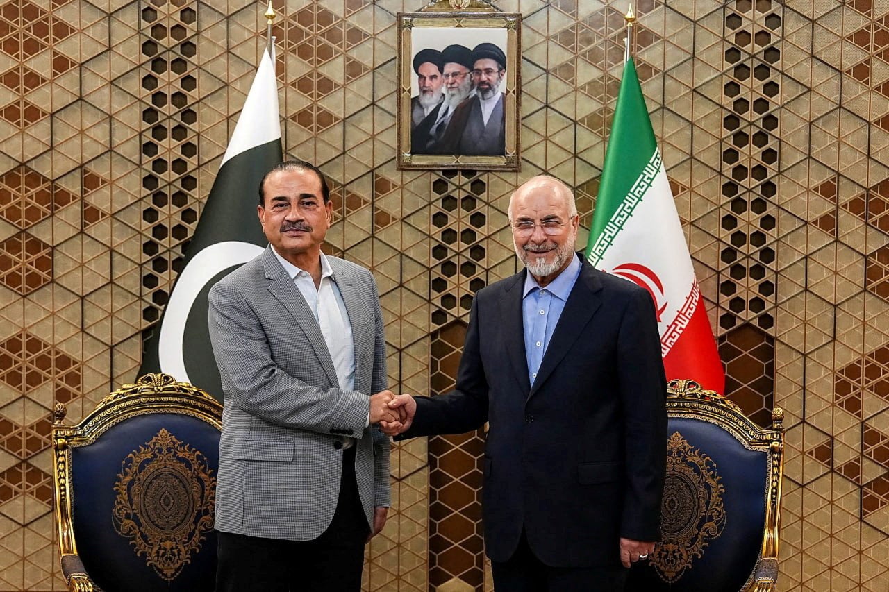 Iranian Parliament Speaker Mohammad Bagher Ghalibaf meets with chief of Defence Forces of Pakistan, Field Marshal Asim Munir, in Tehran (Reuters)