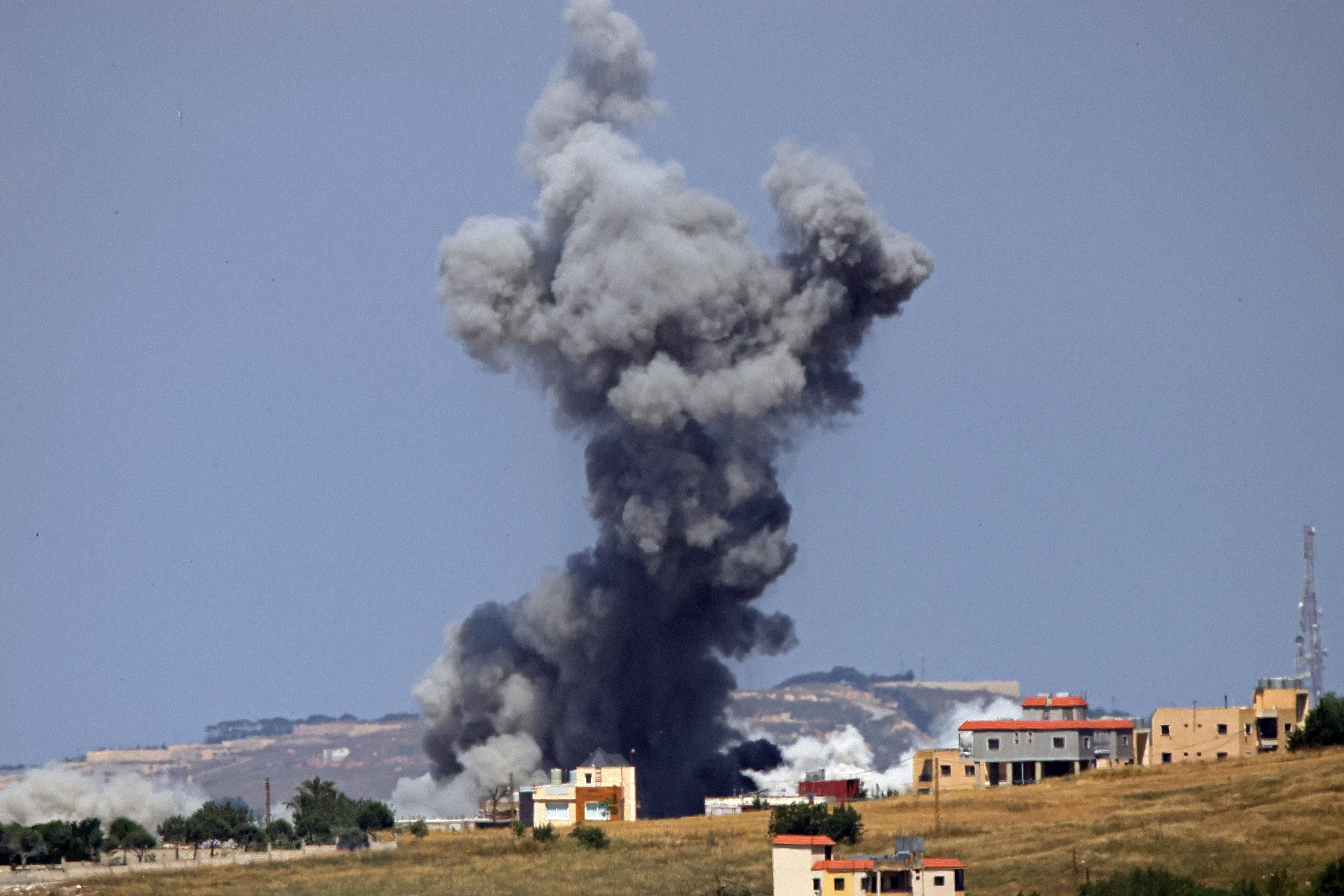 This photograph taken from the Marjayoun area in the southern Lebanon shows smoke rising from the site of an Israeli strike in Kfar Tibnit on May 31 (AFP/Getty)