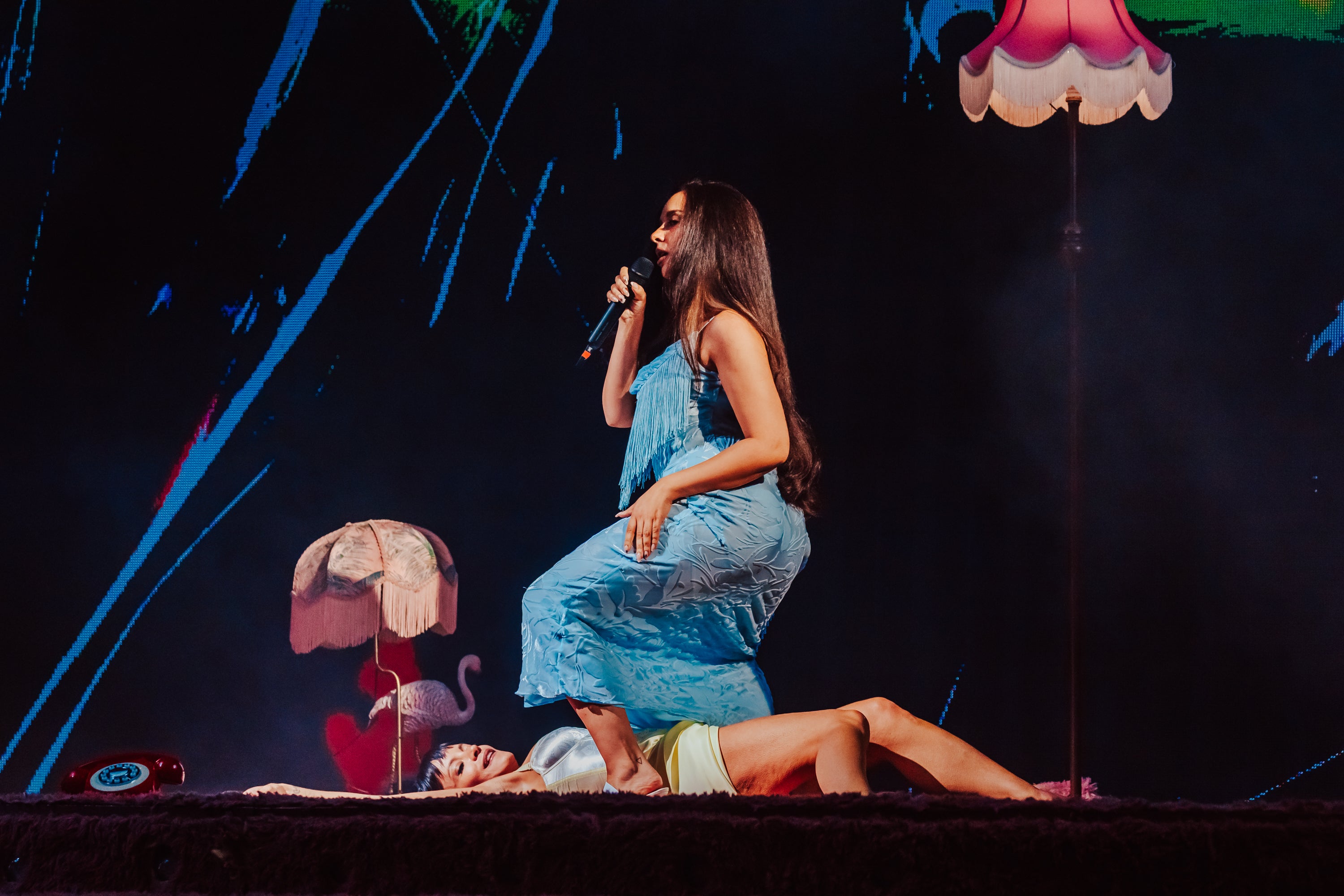 JADE performs with Lily Allen during a live rendition of their remix song ‘Beg For Me’