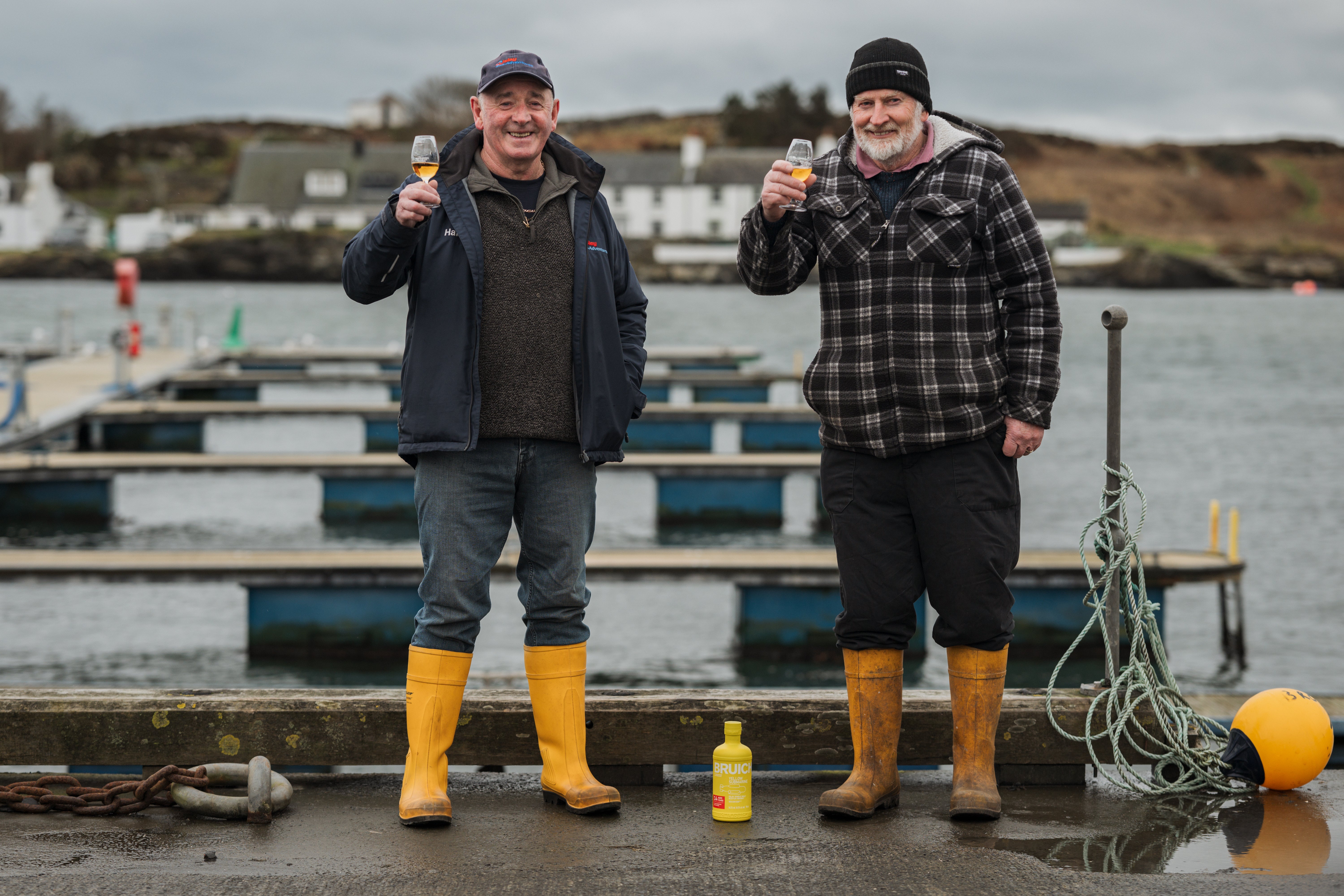 John Baker (left) and Harold Hastie have recalled finding the vessel (Bruichladdich/PA)