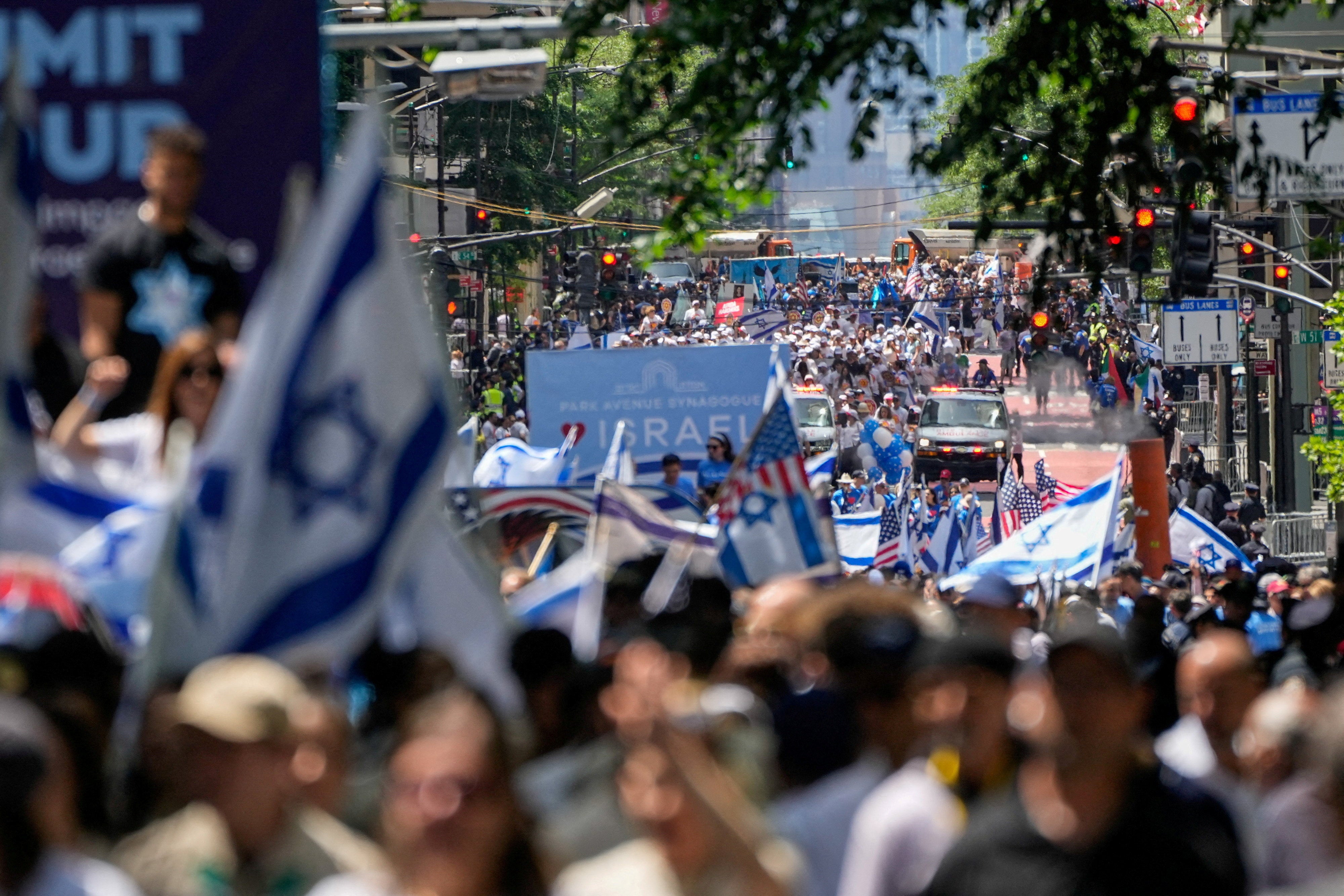 People march during the "Israel Day on Fifth" parade in New York City in May of this year (Reuters)