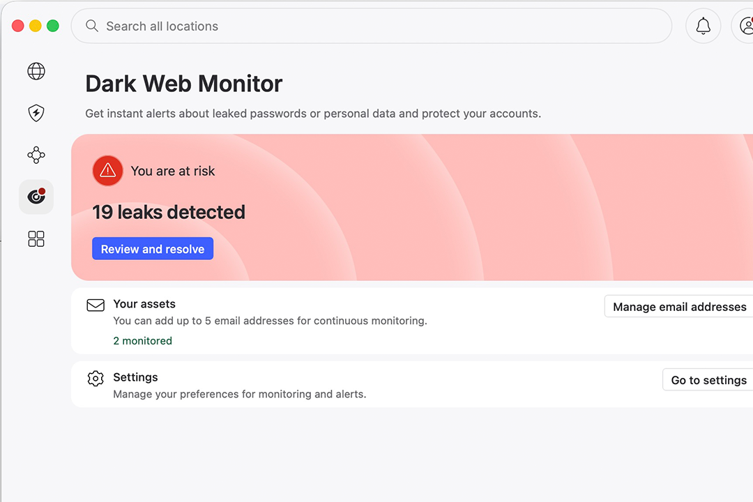 Dark Web monitoring checks if your email has been leaked elsewhere (NordVPN)