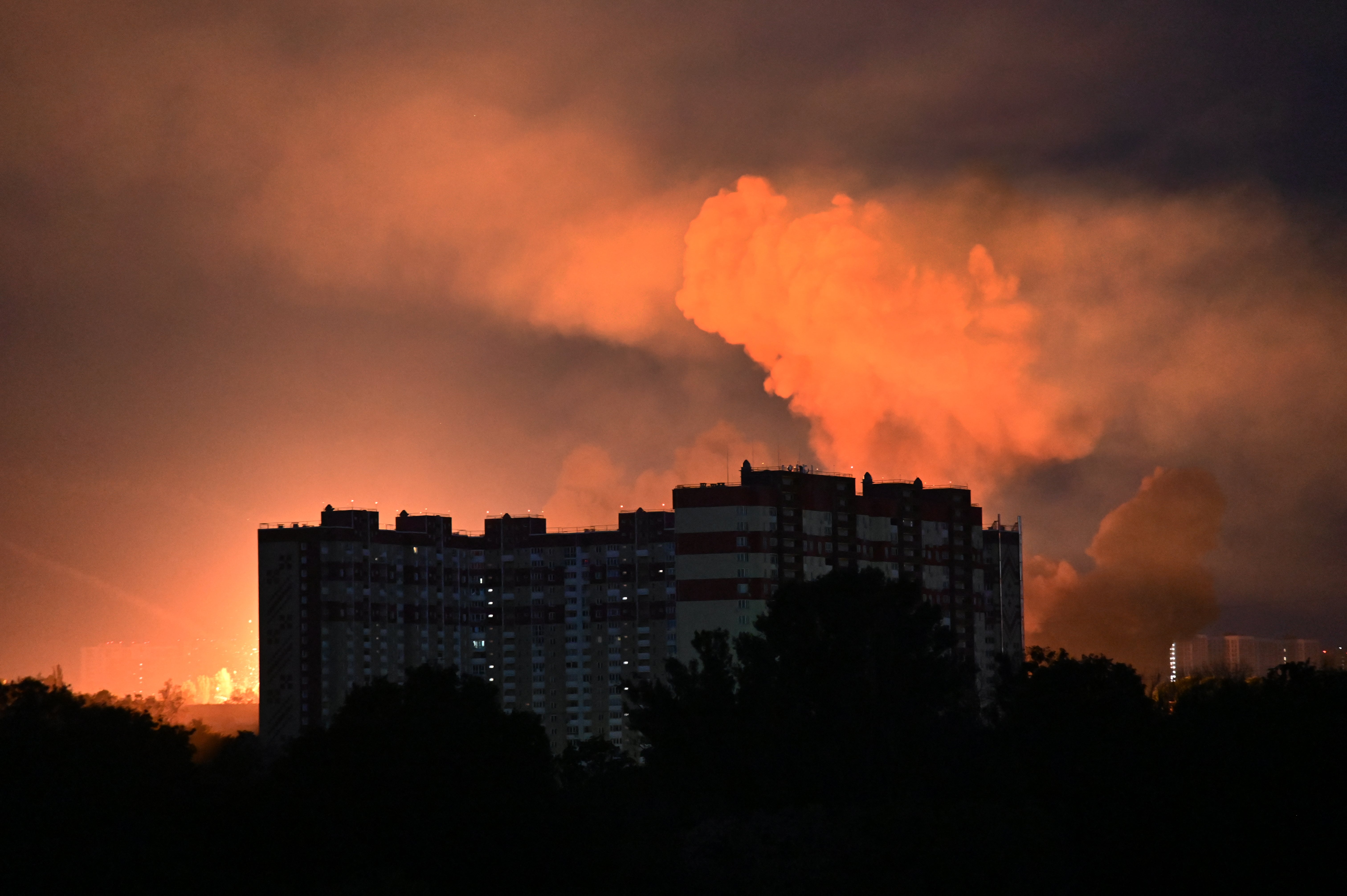 Explosion seen during overnight drone and missile attacks in Kyiv
