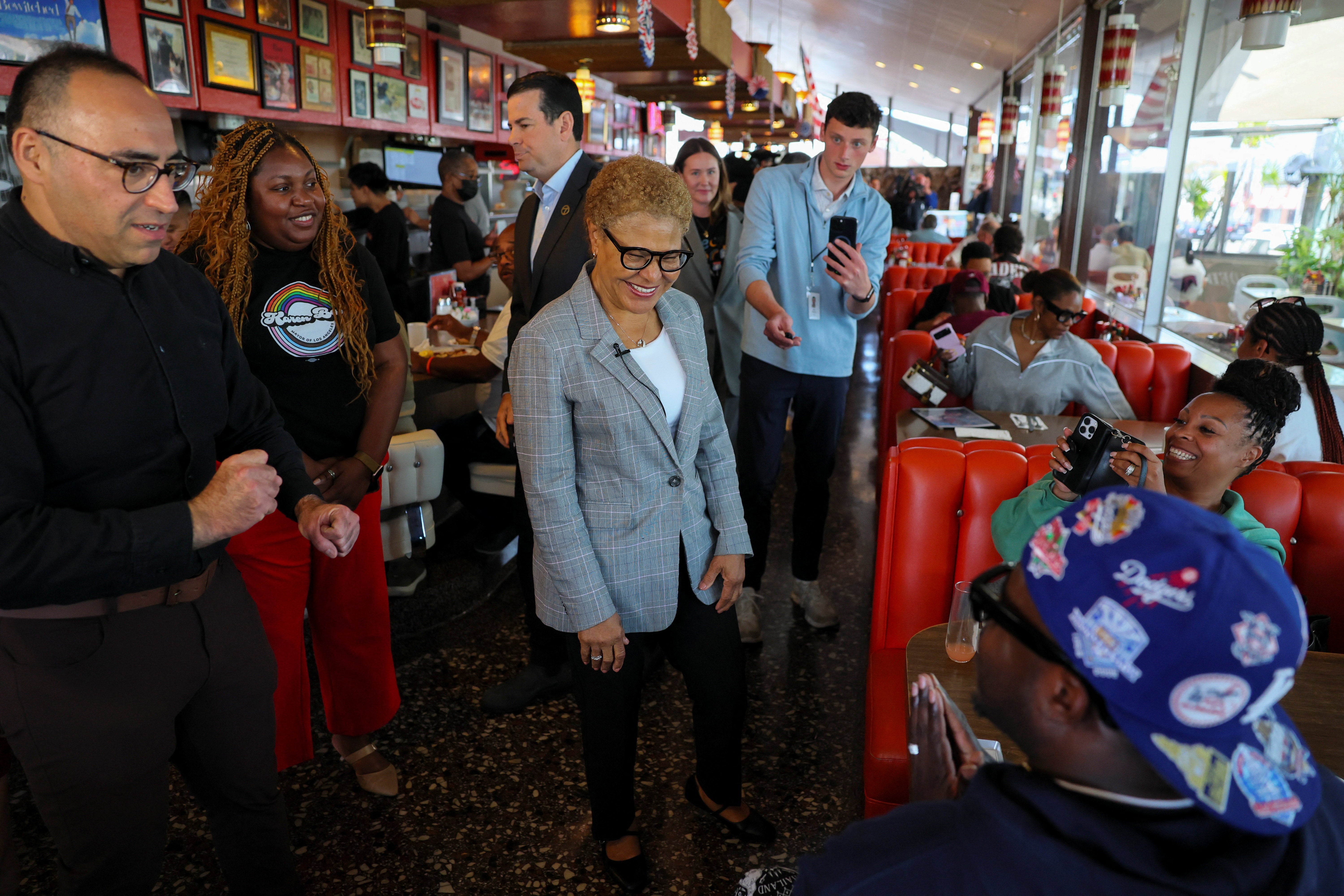 Democratic Los Angeles Mayor Karen Bass is looking for a return trip to city hall Tuesday while facing challenges from both ends of the political spectrum