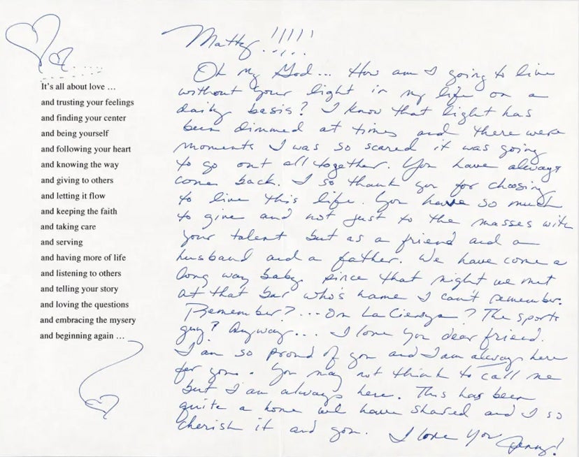 A carta sincera de Jennifer Aniston para Matthew Perry, escrita na época do fim de 'Friends'