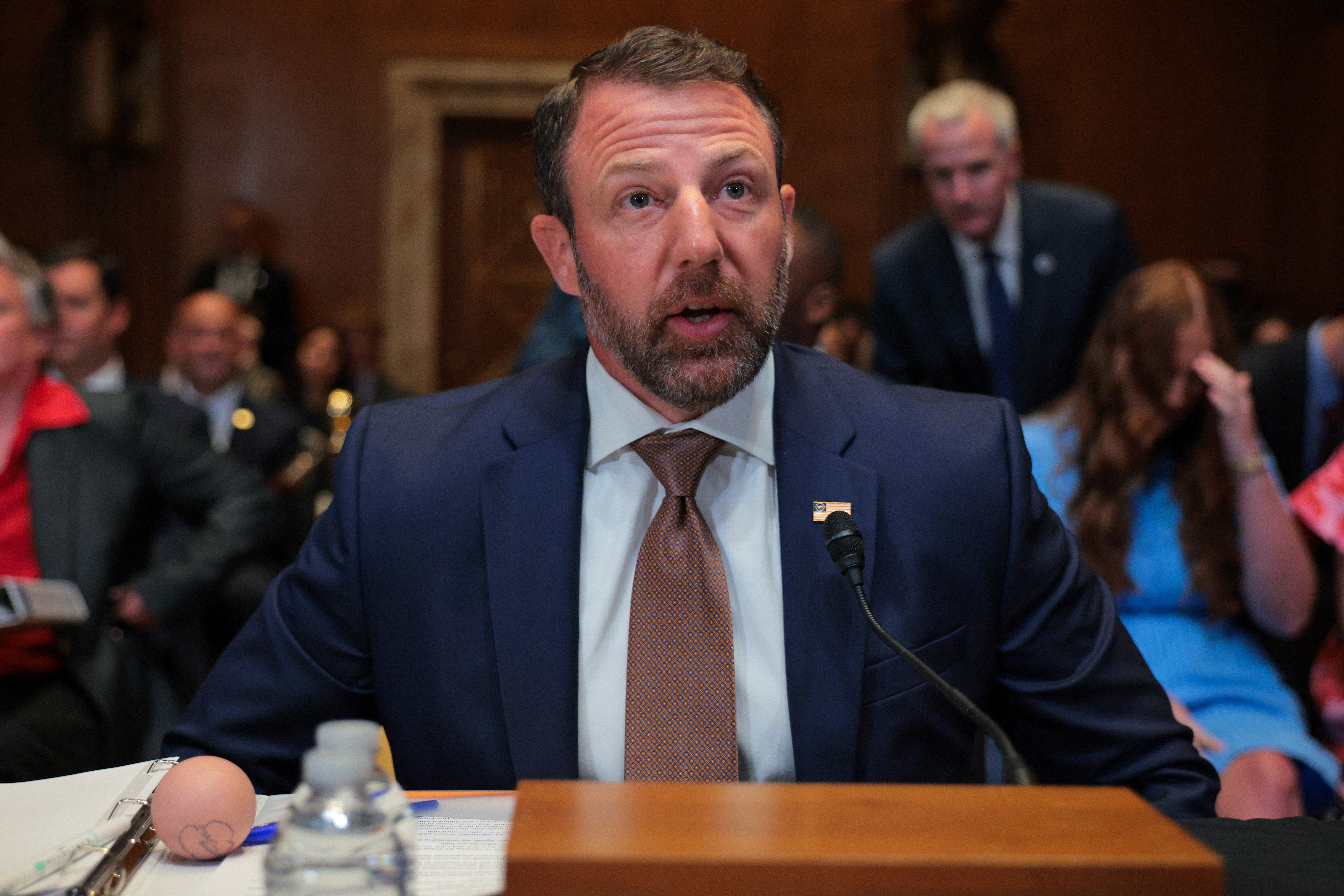Homeland Security Secretary Markwayne Mullin is testifying at a Senate Appropriations subcommittee hearing