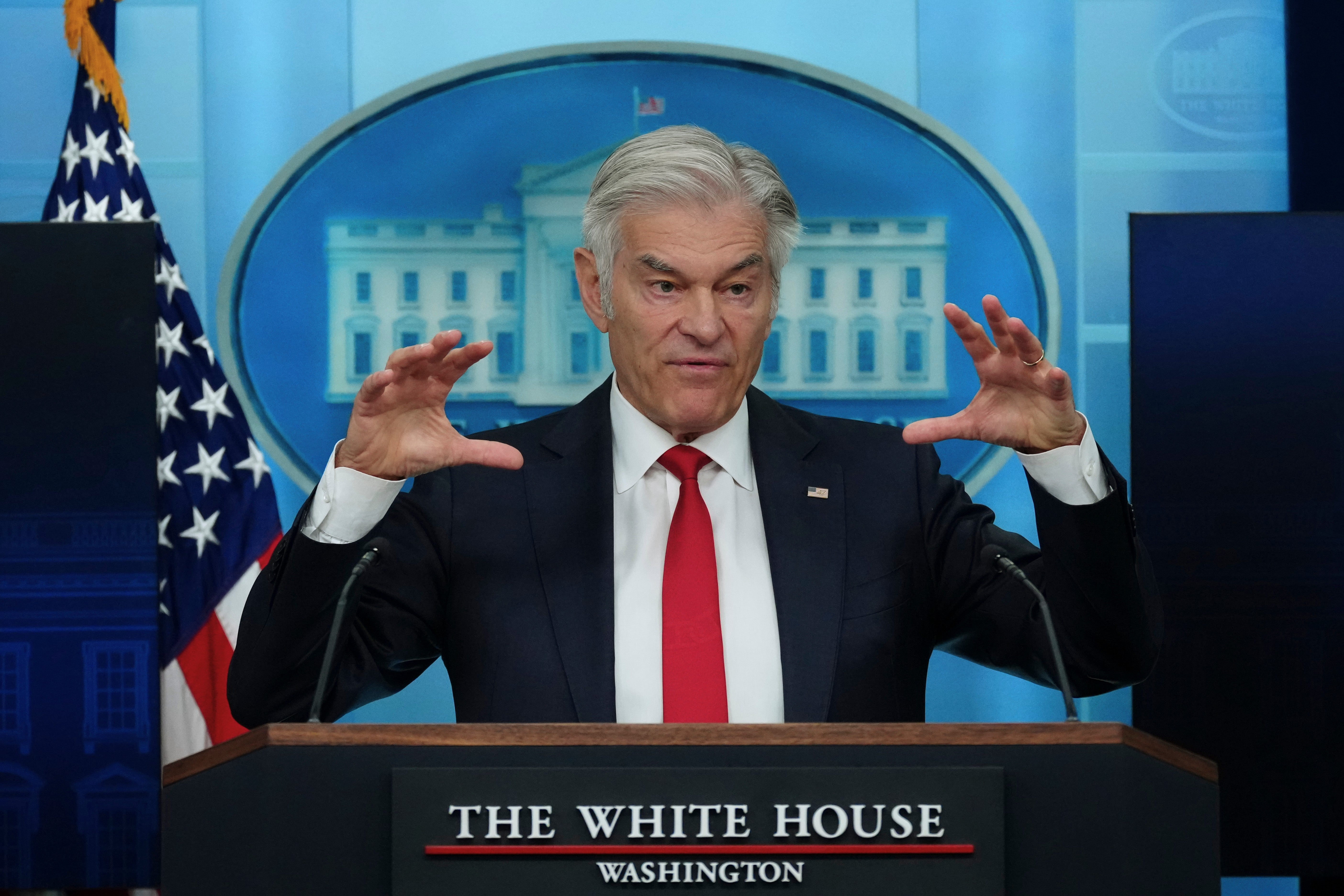 Centers for Medicare and Medicaid Services administrator Dr. Mehmet Oz speaks with reporters in the James Brady Press Briefing Room at the White House, Tuesday, June 2, 2026, in Washington.