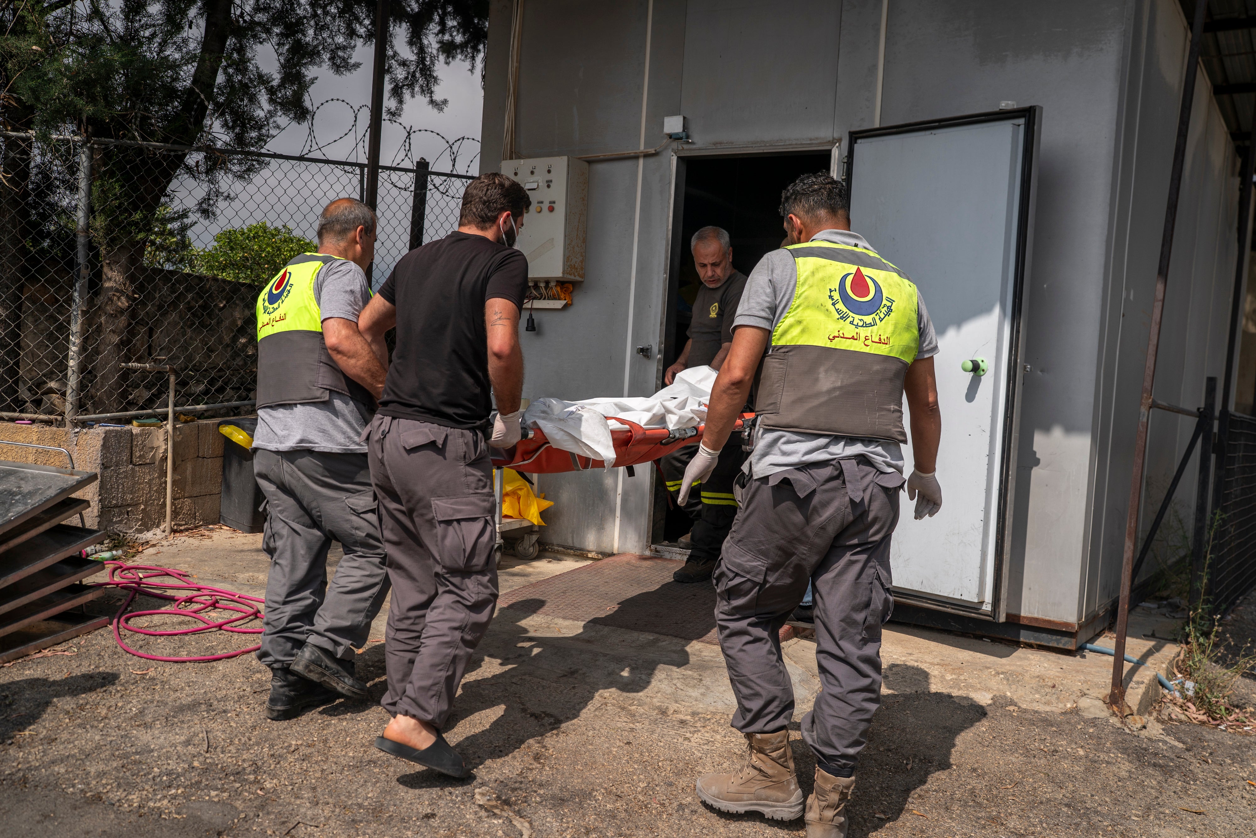 A corpse of a person killed by an Israeli airstrike is carried to Al Najda Hospital on June 2, 2026 in Nabatieh, Lebanon (Getty)