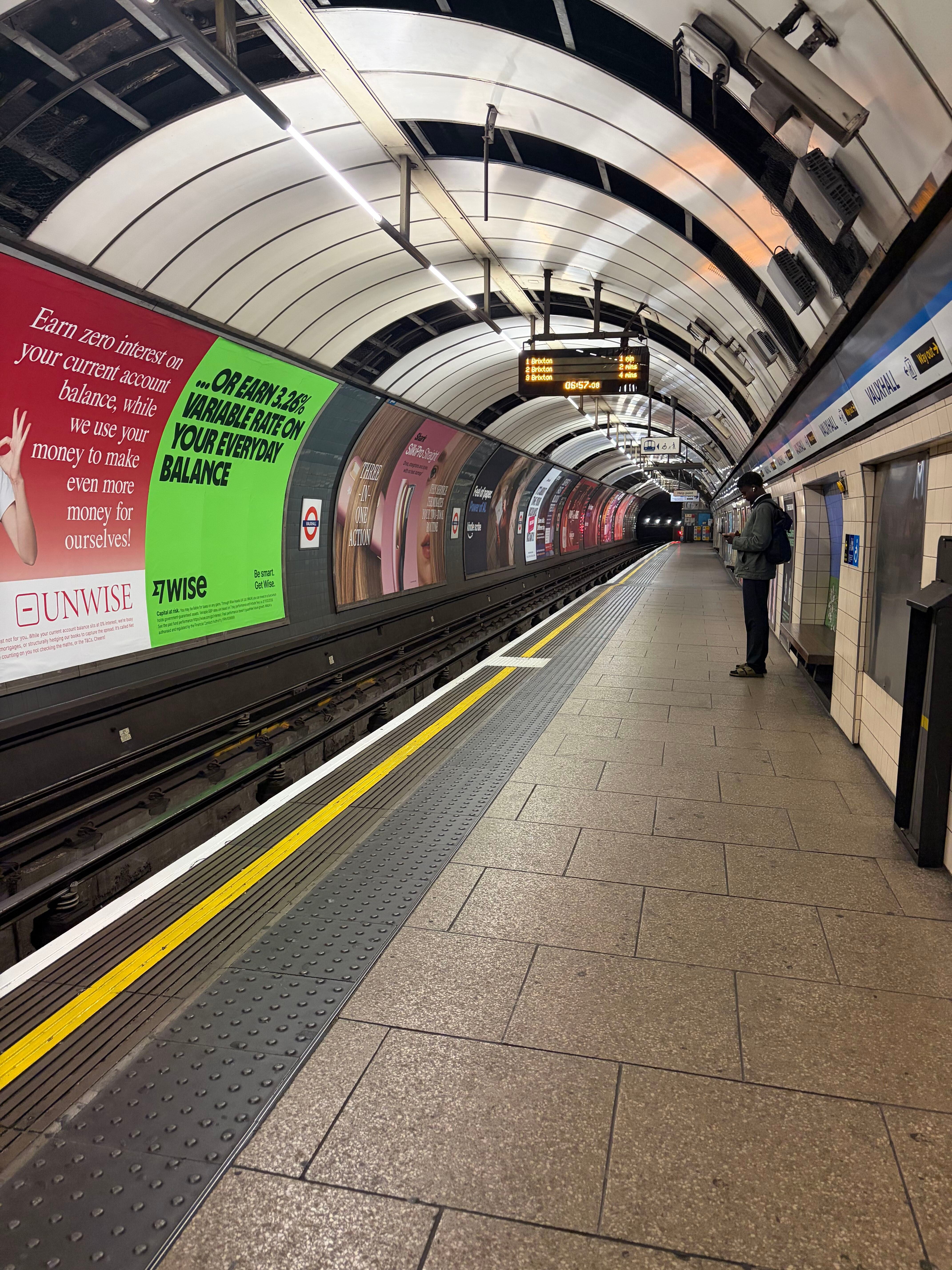 A normally packed Vauxhall Tube station on the Victoria line at 7am is completely empty