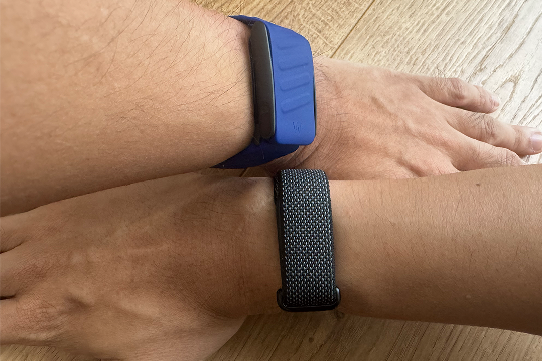 The Whoop 5.0 is a lot chunkier than the Fitbit Air and not as comfortable (Alex Lee/The Independent)