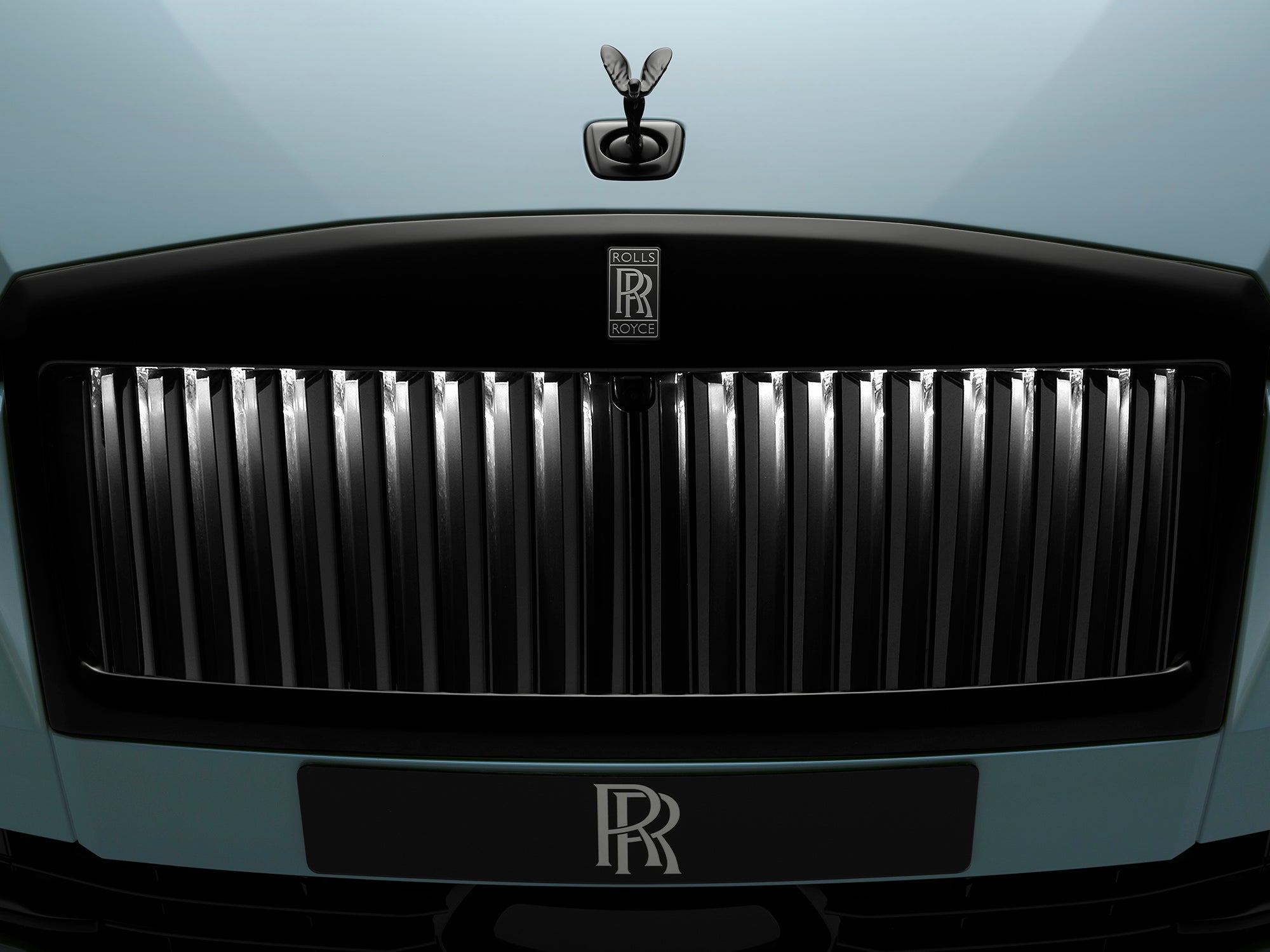 The Spectre Series II Black Badge gets Iced Black exterior detailing but the Pantheon Grille vanes stay polished and illuminated. (Rolls-Royce)