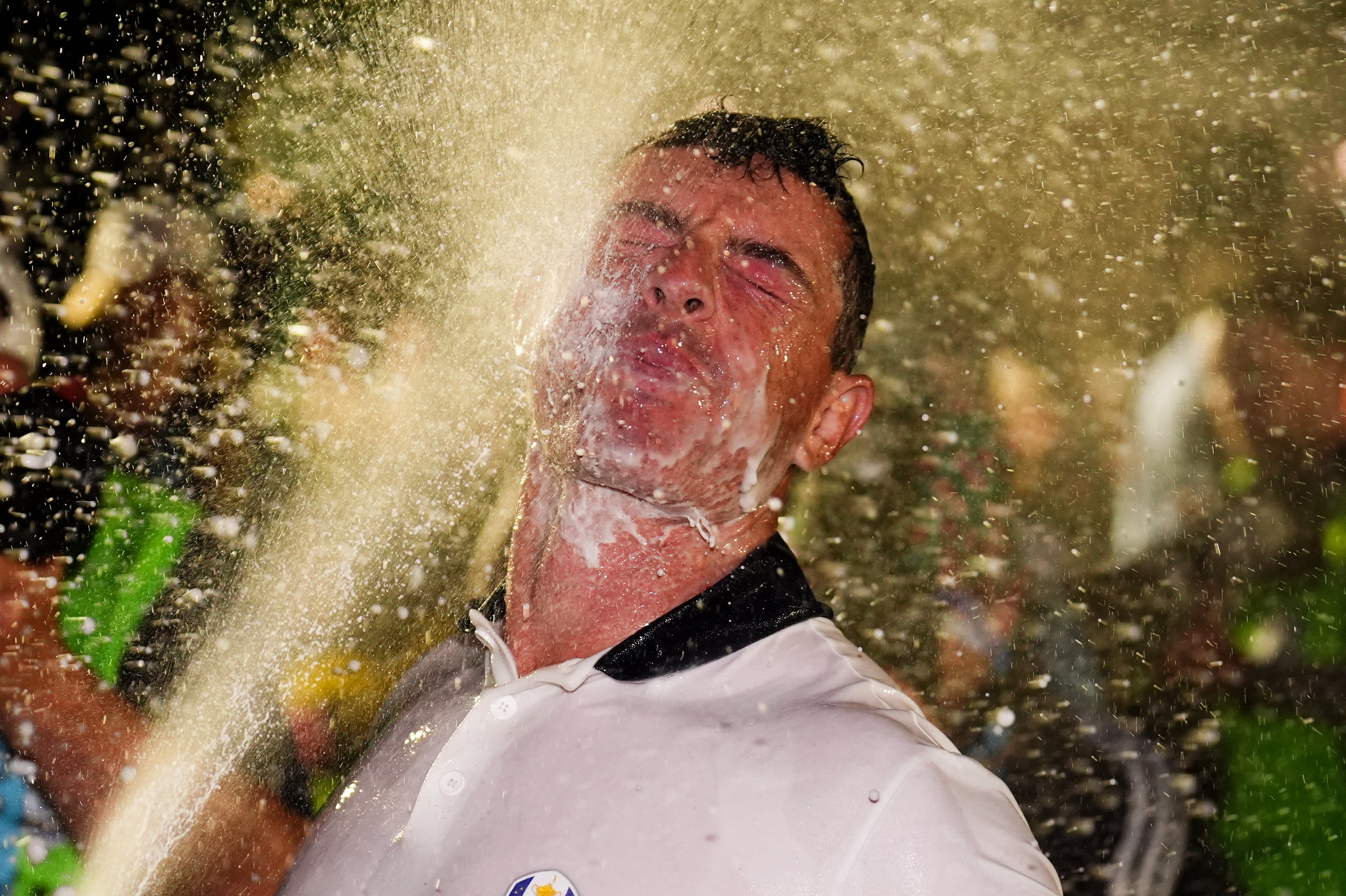Rory McIlroy of Team Europe celebrates after winning the Ryder Cup, beating the United States 15-13 on day three of the 2025 Ryder Cup at the Bethpage Black Course, Farmingdale, New York (Mike Egerton/PA)