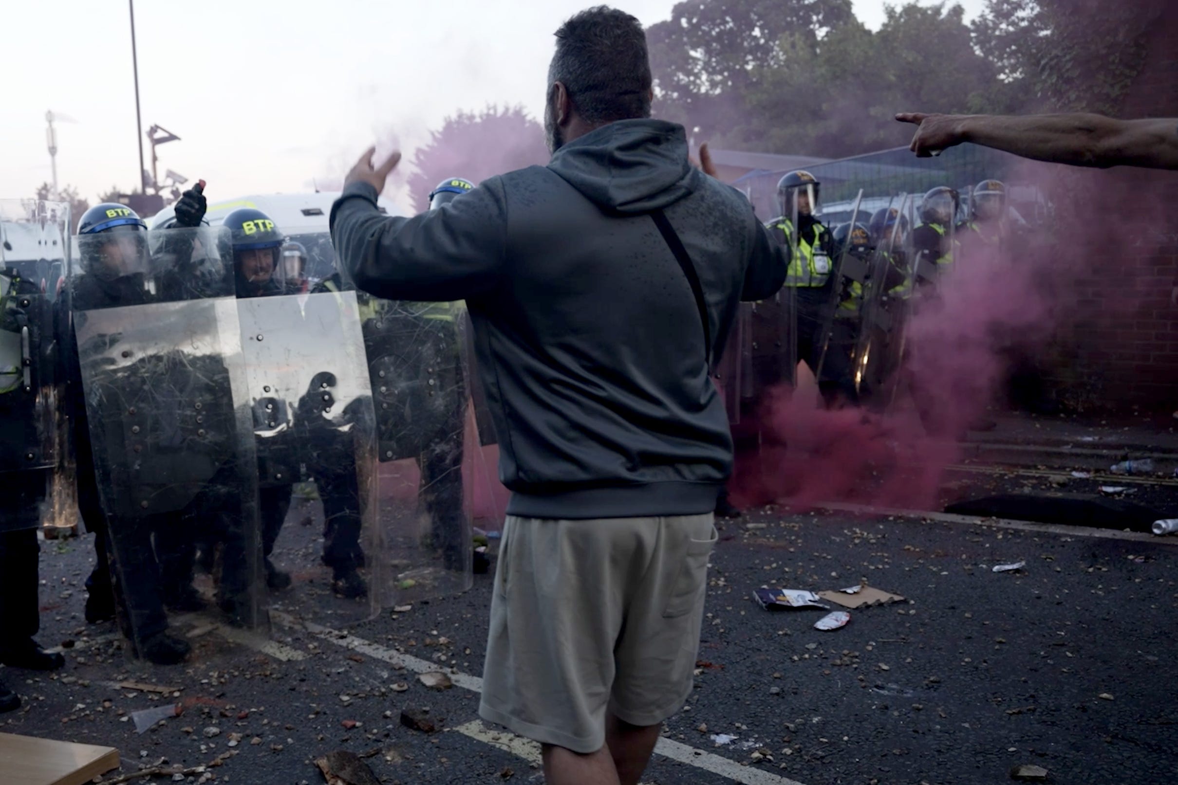 Protesters clash with police in Southampton during a protest following Nowak’s death