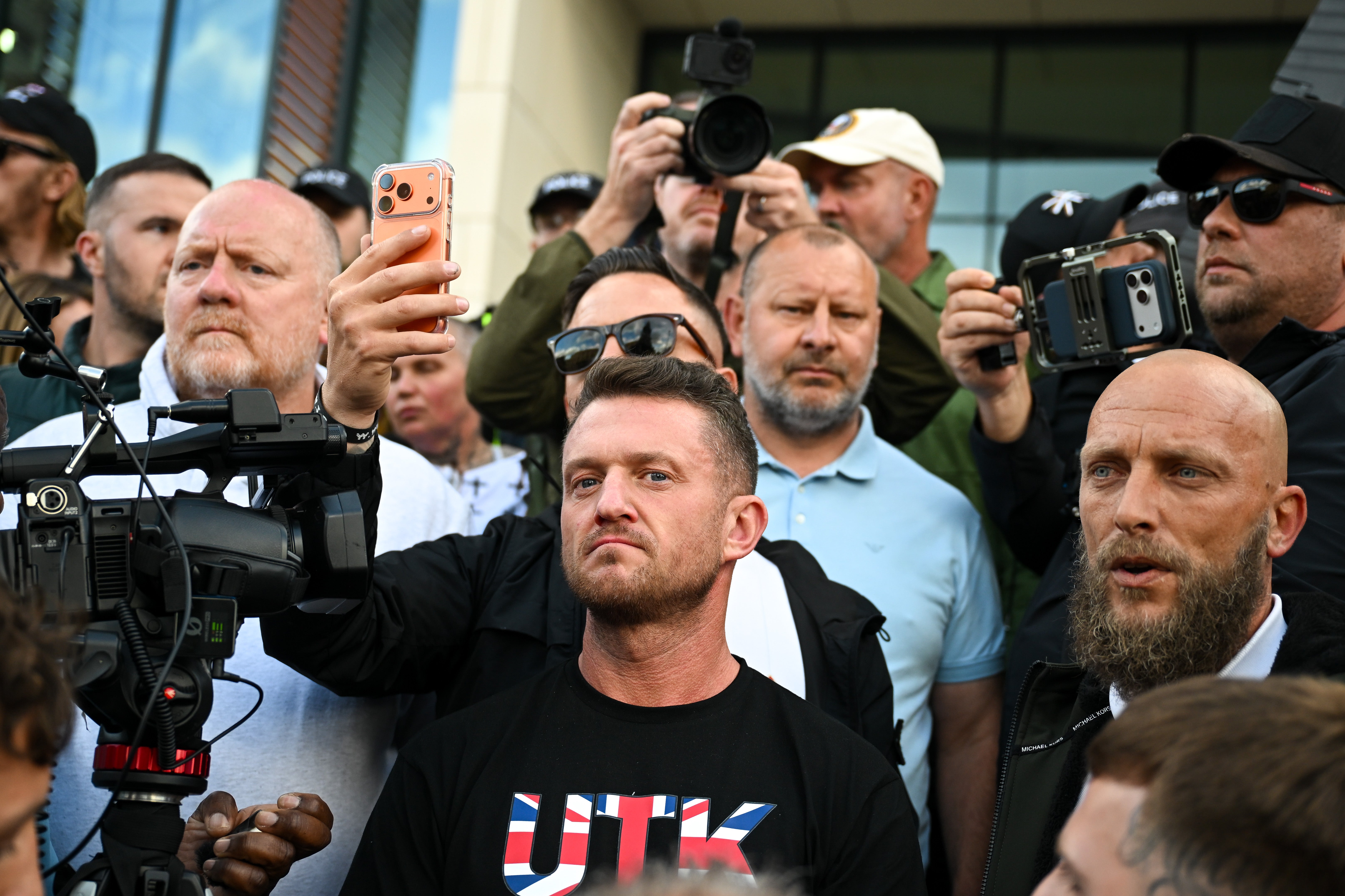 Far-right activist Tommy Robinson at the protest on Tuesday evening (Getty)