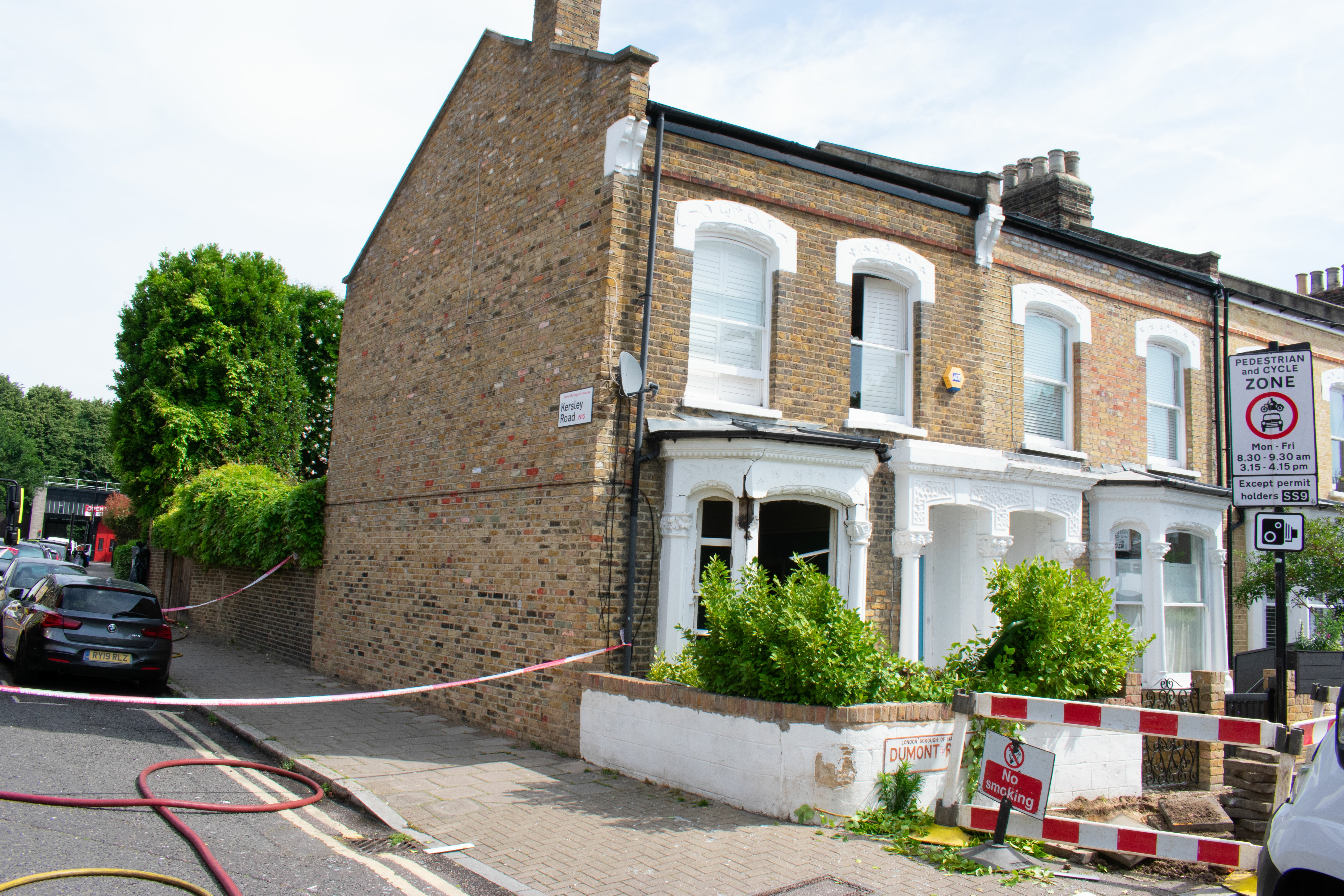 The aftermath of a gas explosion on 17 June last year, during the trial of Clifton George who has been found guilty at Snaresbrook Crown Court of murdering his partner, charity worker Annabel Rook