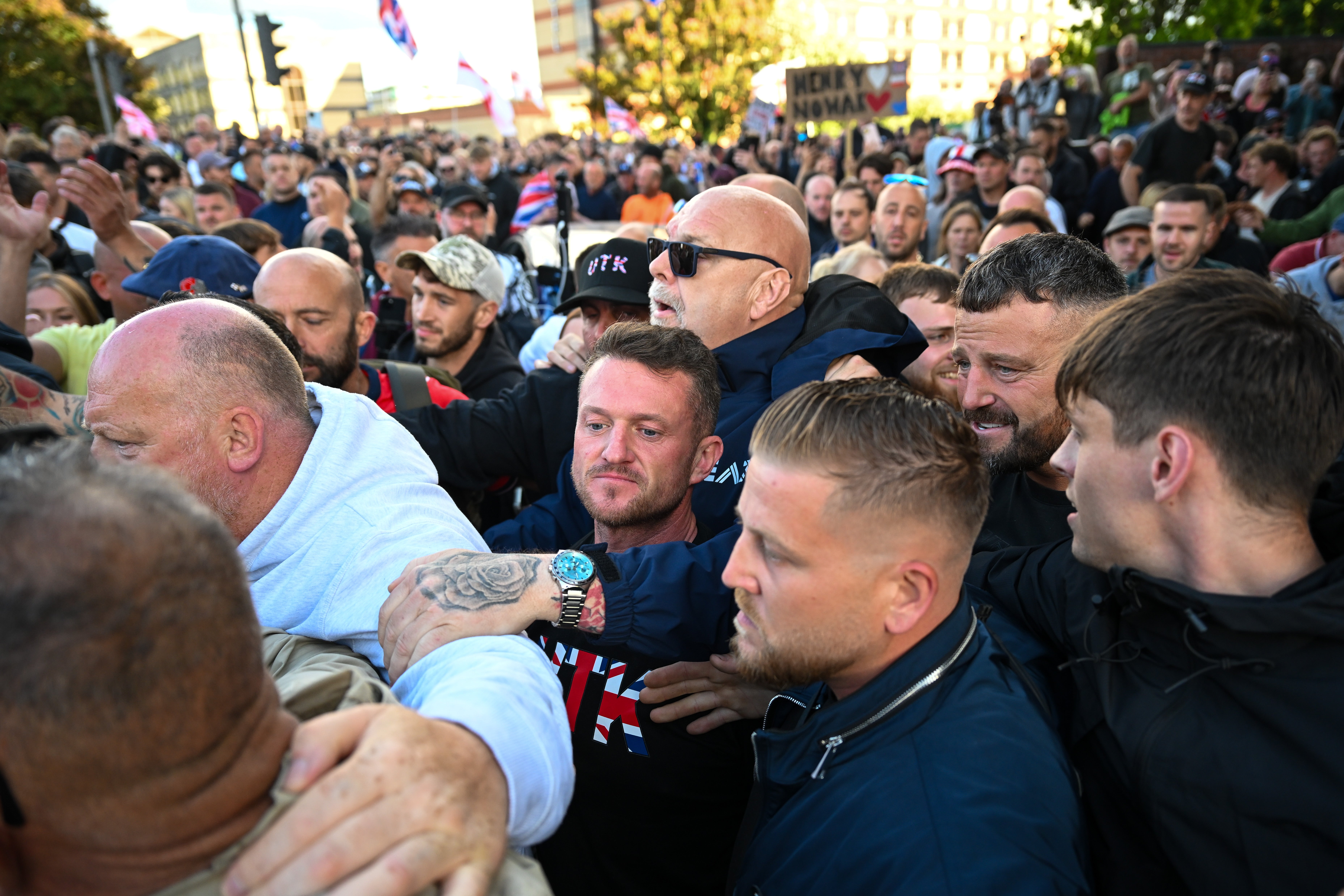 Tommy Robinson, a far-right activist, was among those protesting in Southampton last night