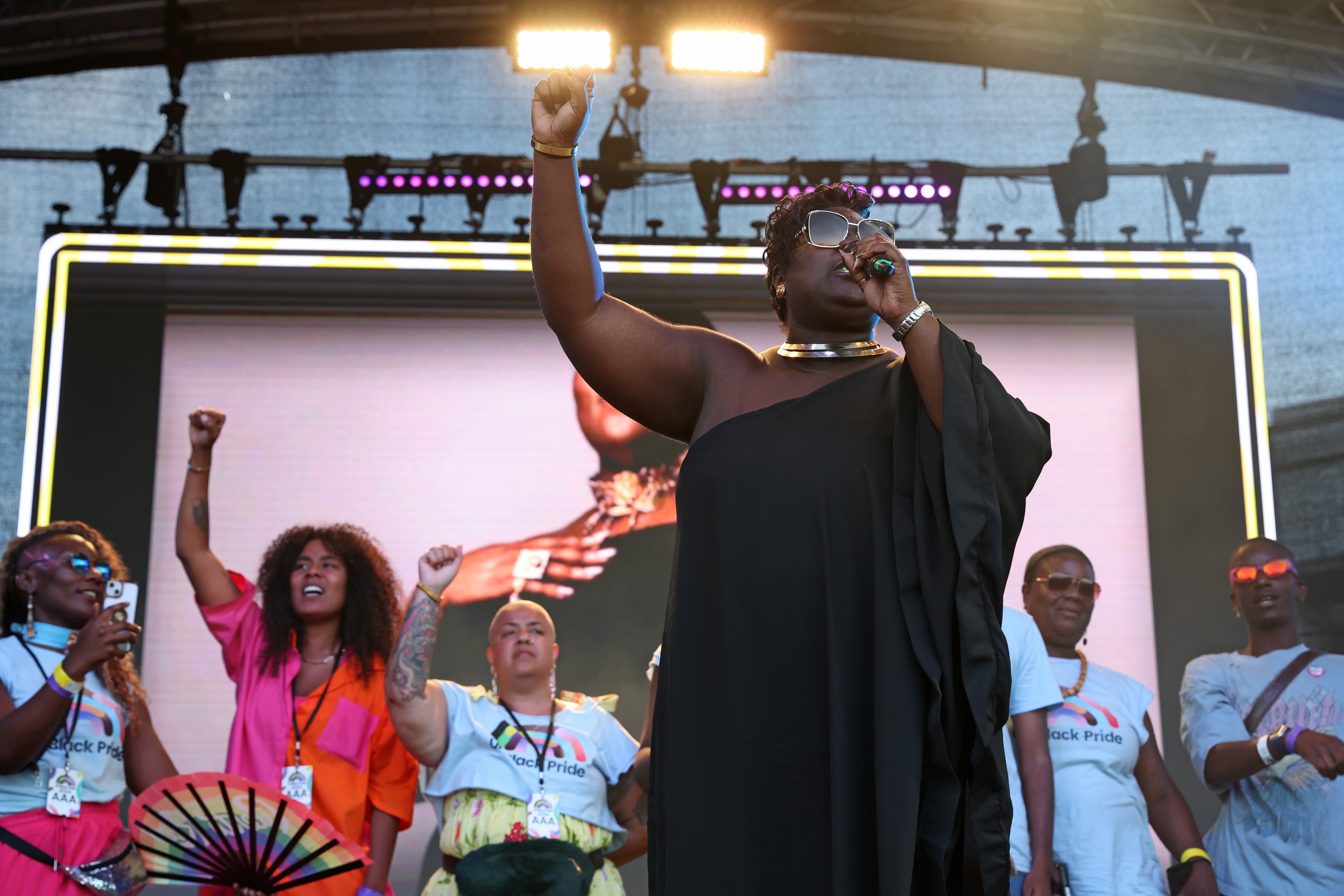 Lady Phyll pictured on stage for the finale of UK Black Pride 2024