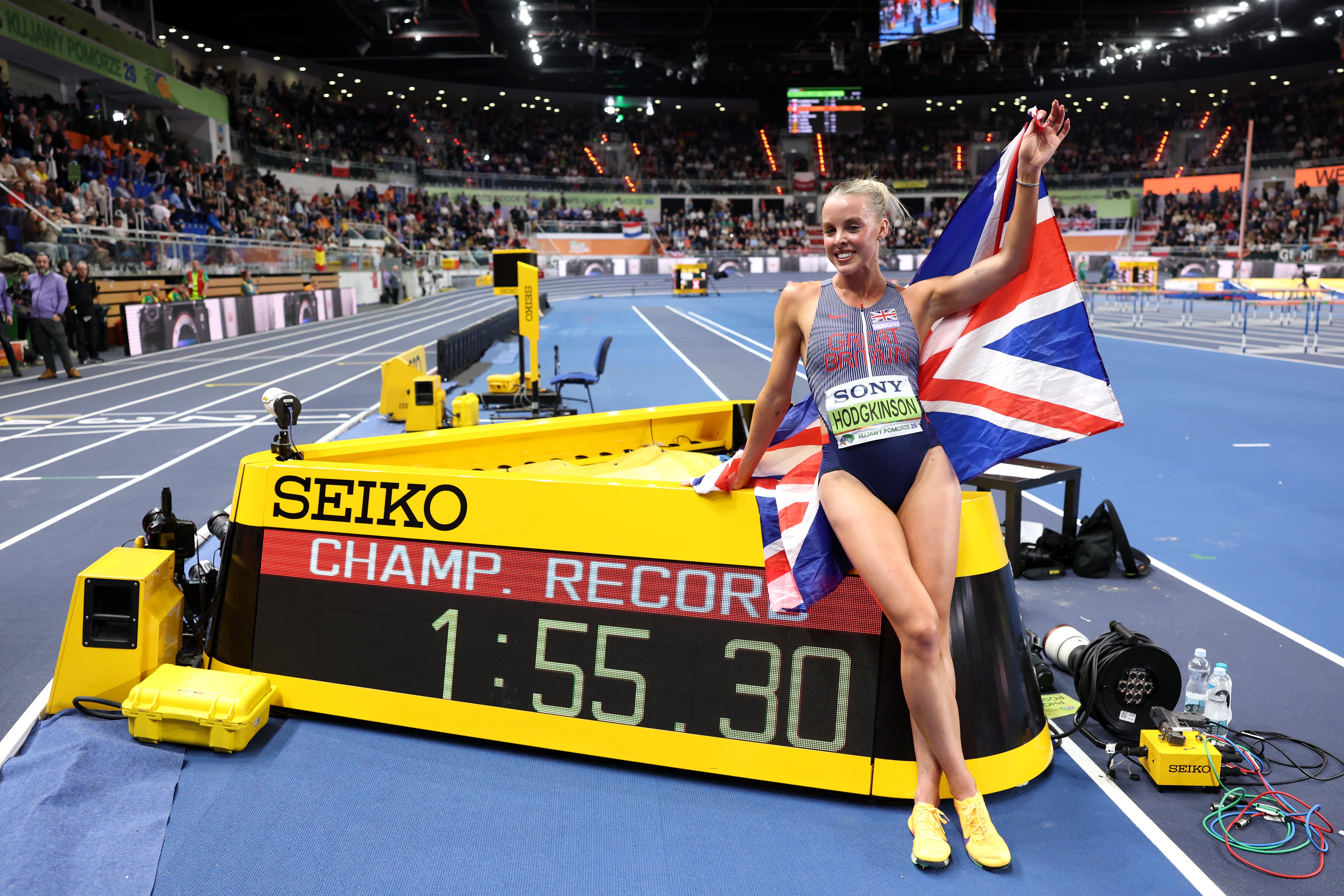 Keely Hodgkinson set a championship record time for the 800m at the World Indoor Championships in March