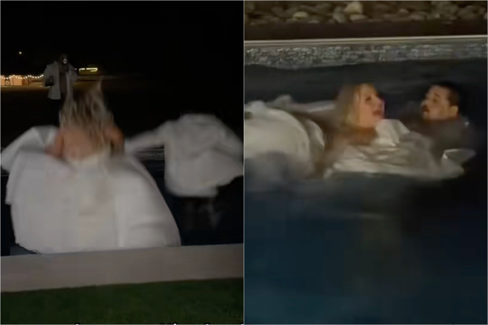 Shelby Crawford urged brides to do an ‘outfit change’ before jumping into a pool on their wedding day after she nearly drowned