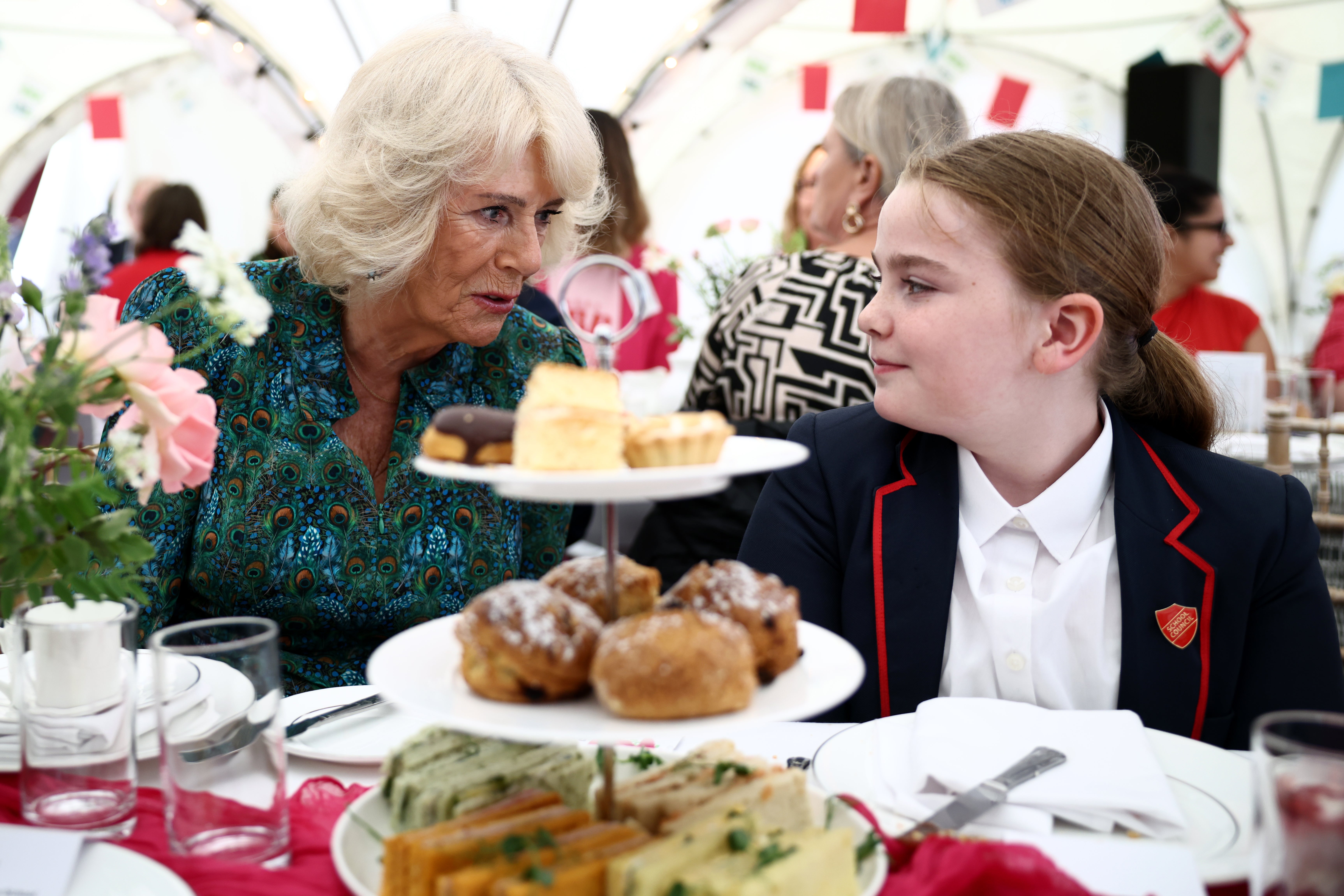 The Queen spoke to young guests during the Big Lunch at the British Library (Henry Nicholls/PA) (PA Wire)