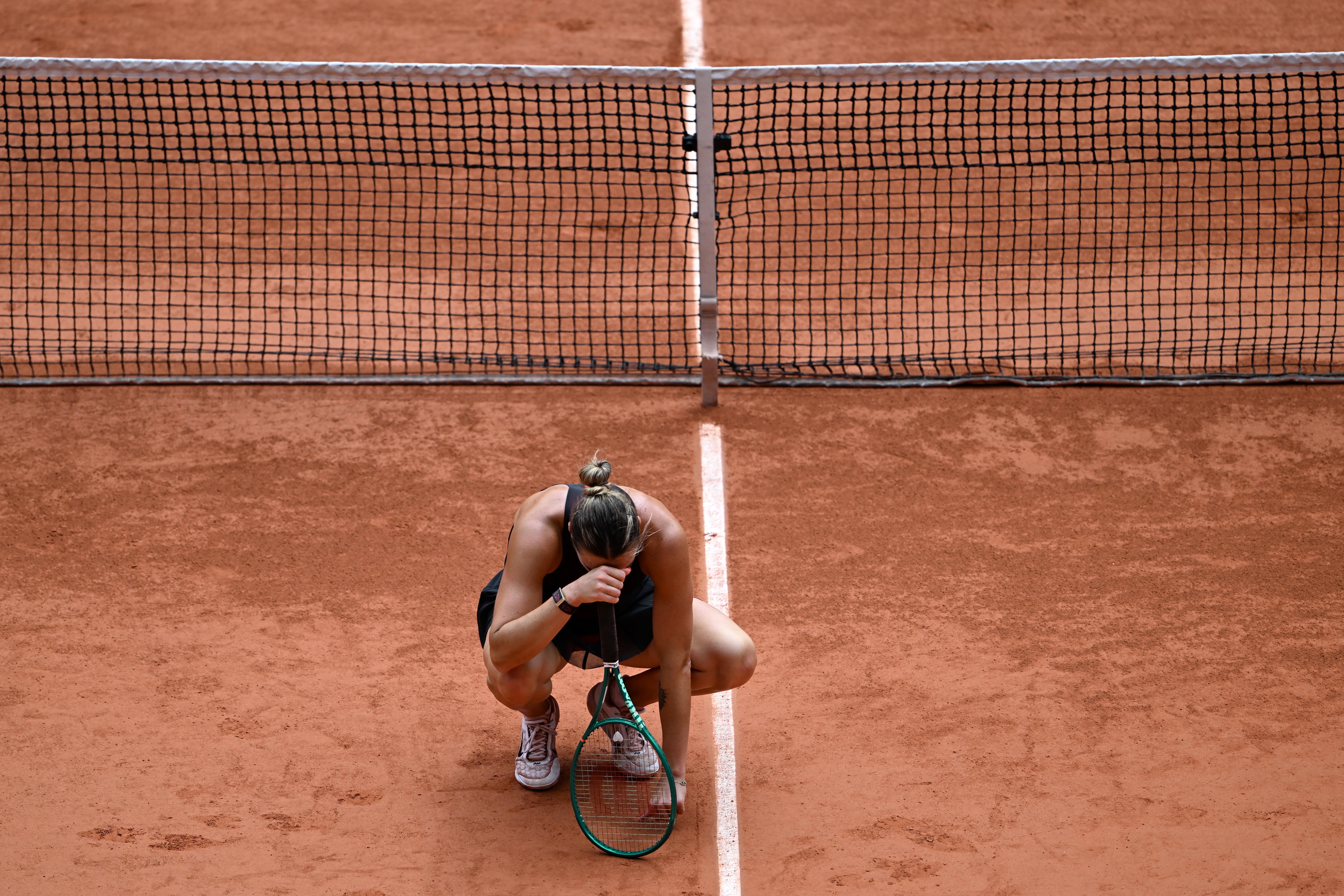 Aryna Sabalenka shows her disappointment (Emma Da Silva/AP) (AP)