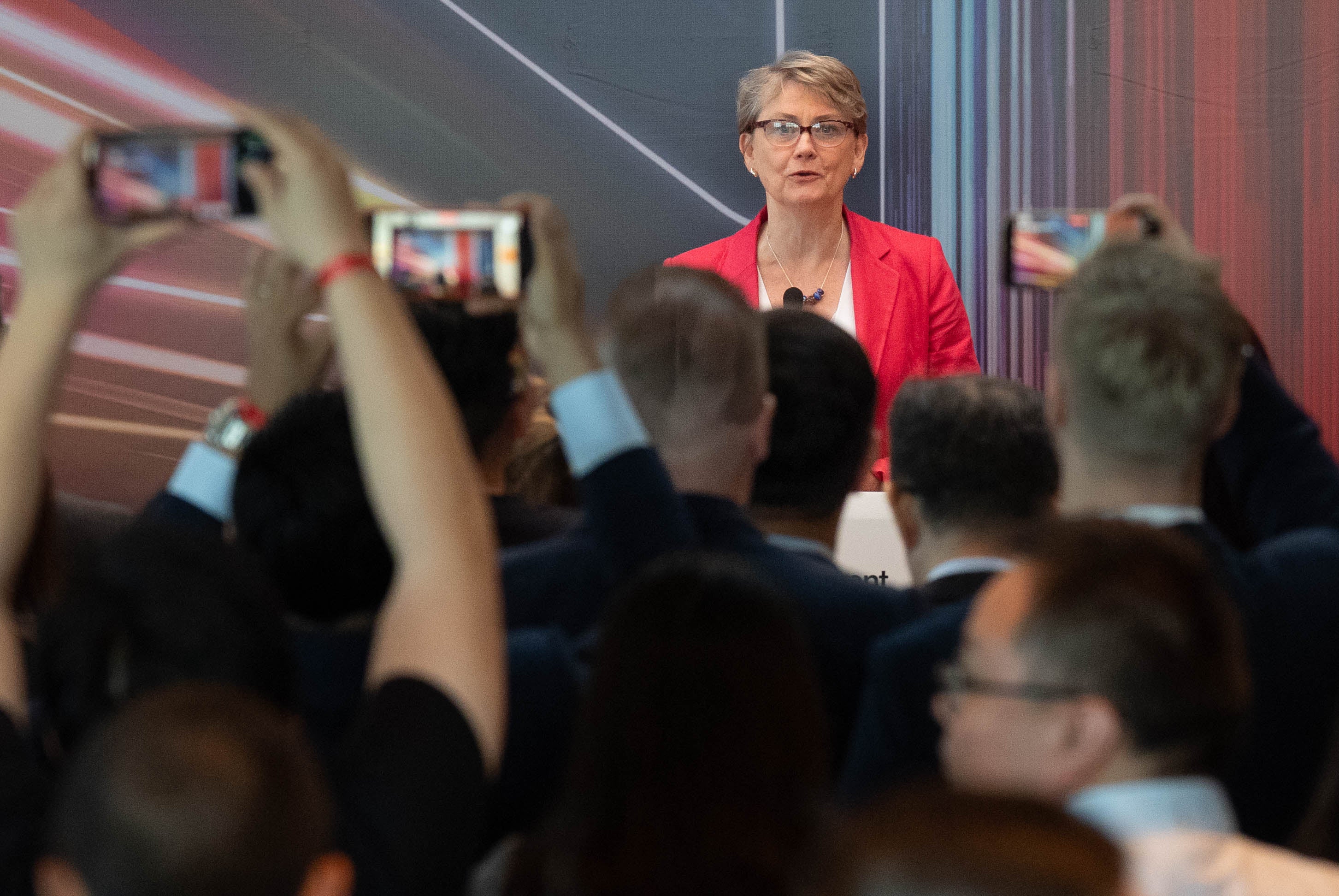 Yvette Cooper speaks at a business reception for British and Chinese firms based in Shenzhen (PA)
