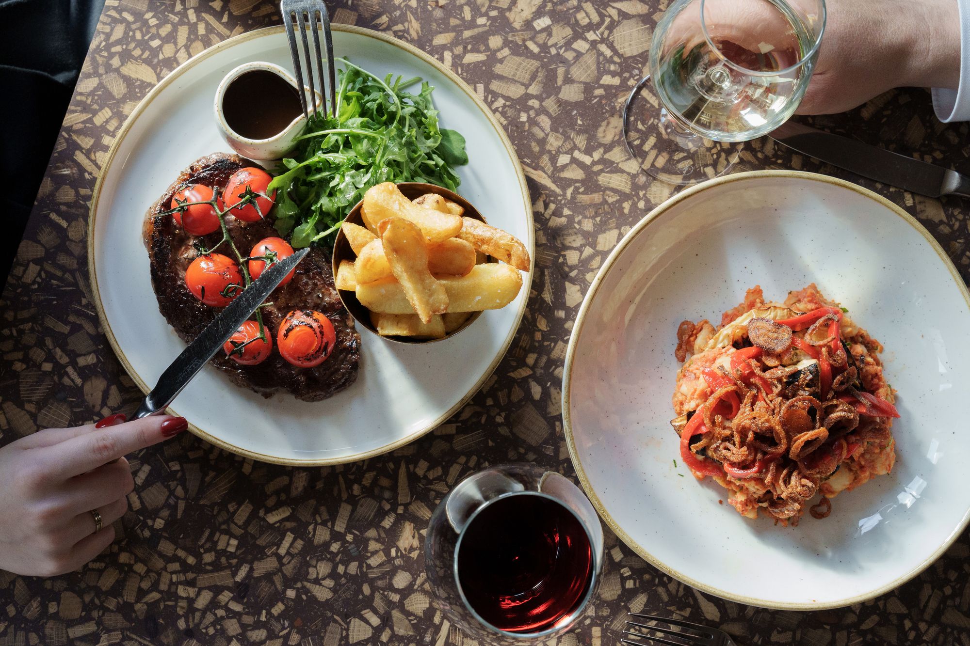 Steak and chips, pictured, is a stalwart dish on the lunch and dinner menus (Woolley Grange)