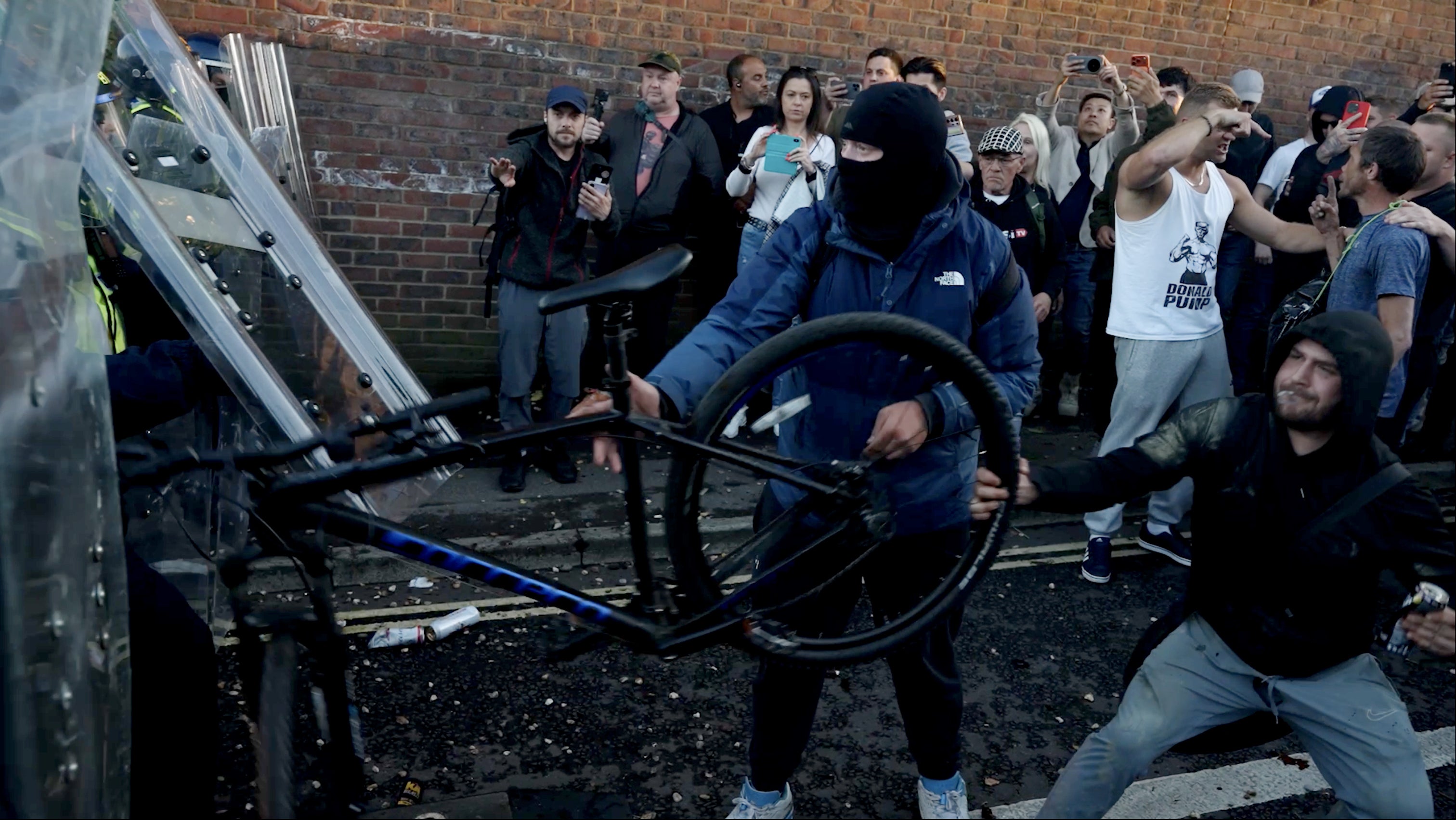Violent demonstrations took place outside Southampton police station on Tuesday evening (Jamie Lashmar/PA)