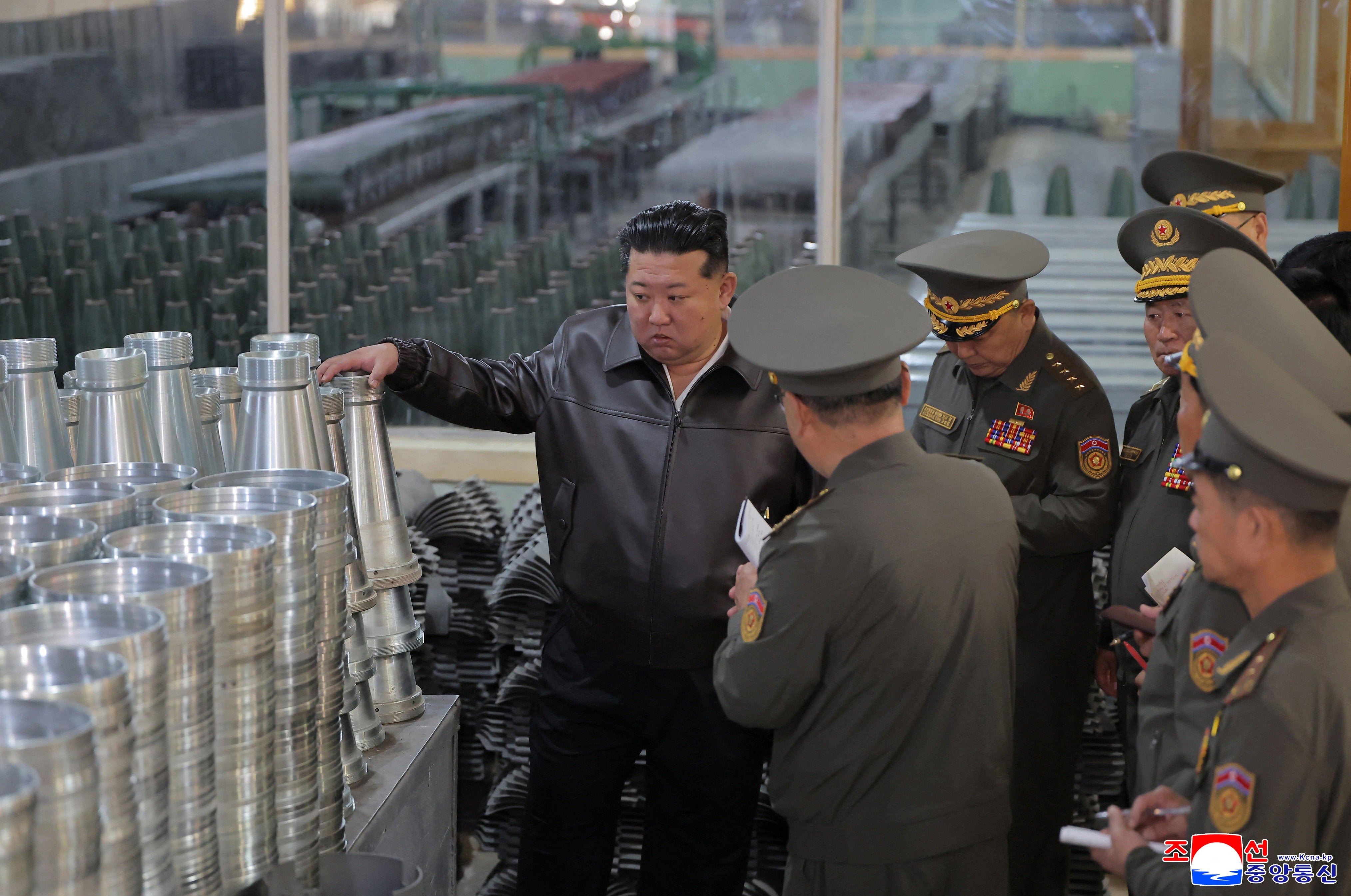 File. North Korean leader Kim Jong Un inspects a munitions factory on 11 May 2026 (Reuters)