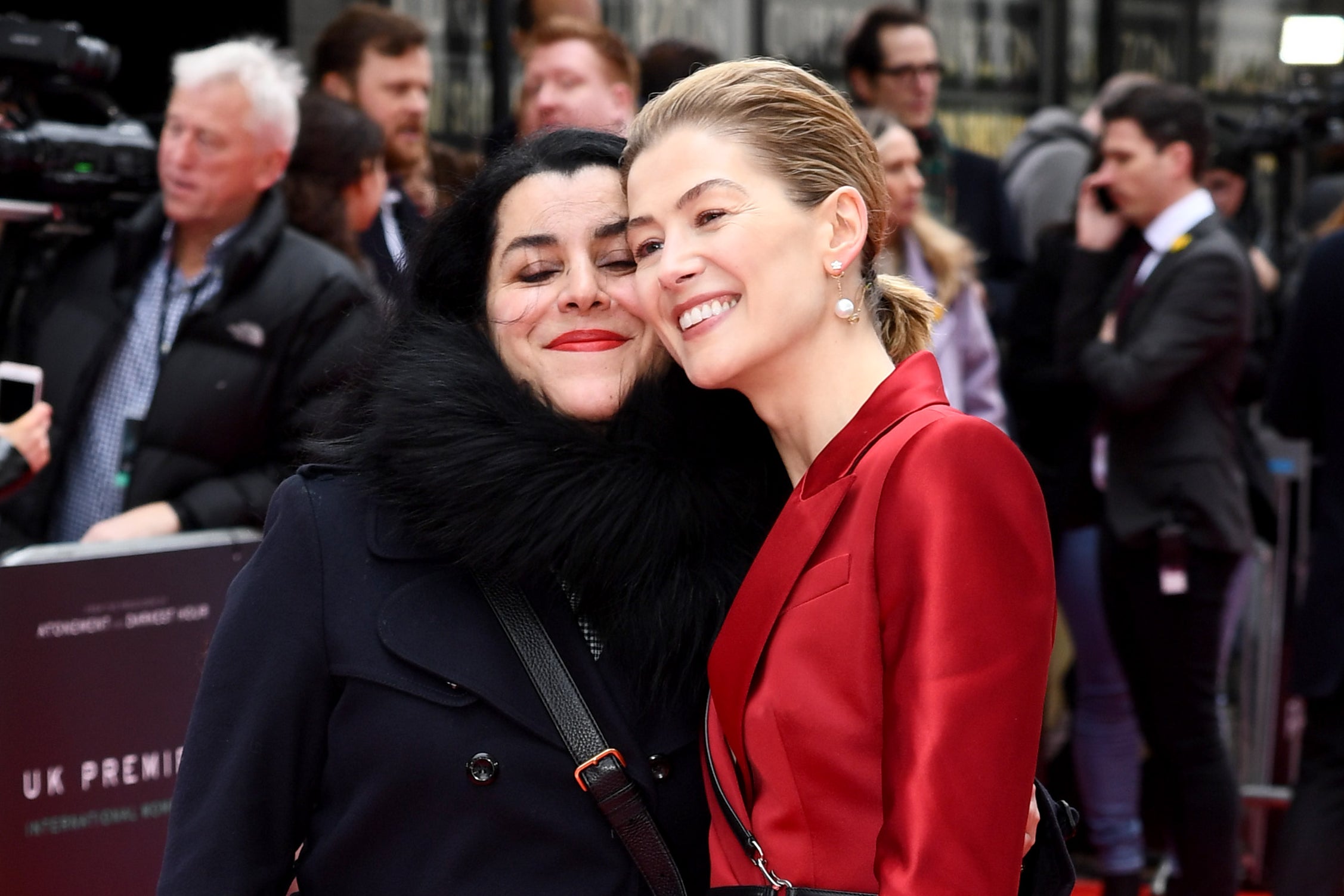 Marjane Satrapi, left, with Rosamund Pike at the Radioactive UK premiere in 2020 (Getty)