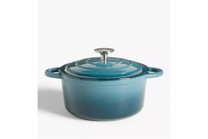 John Lewis Cast Iron Round Casserole, Blue, 24cm